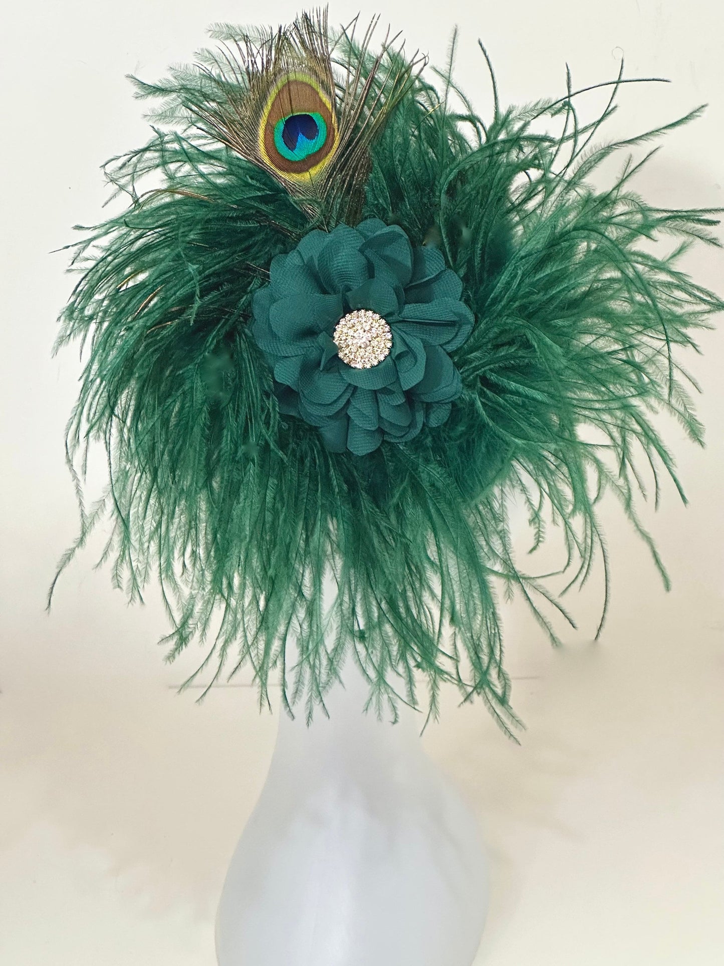 Dark Green Peacock Feather Fascinator Headband, Christmas Fascinator, Peacock Fascinator Headband, Wedding Fascinator, Hunter Green Headband