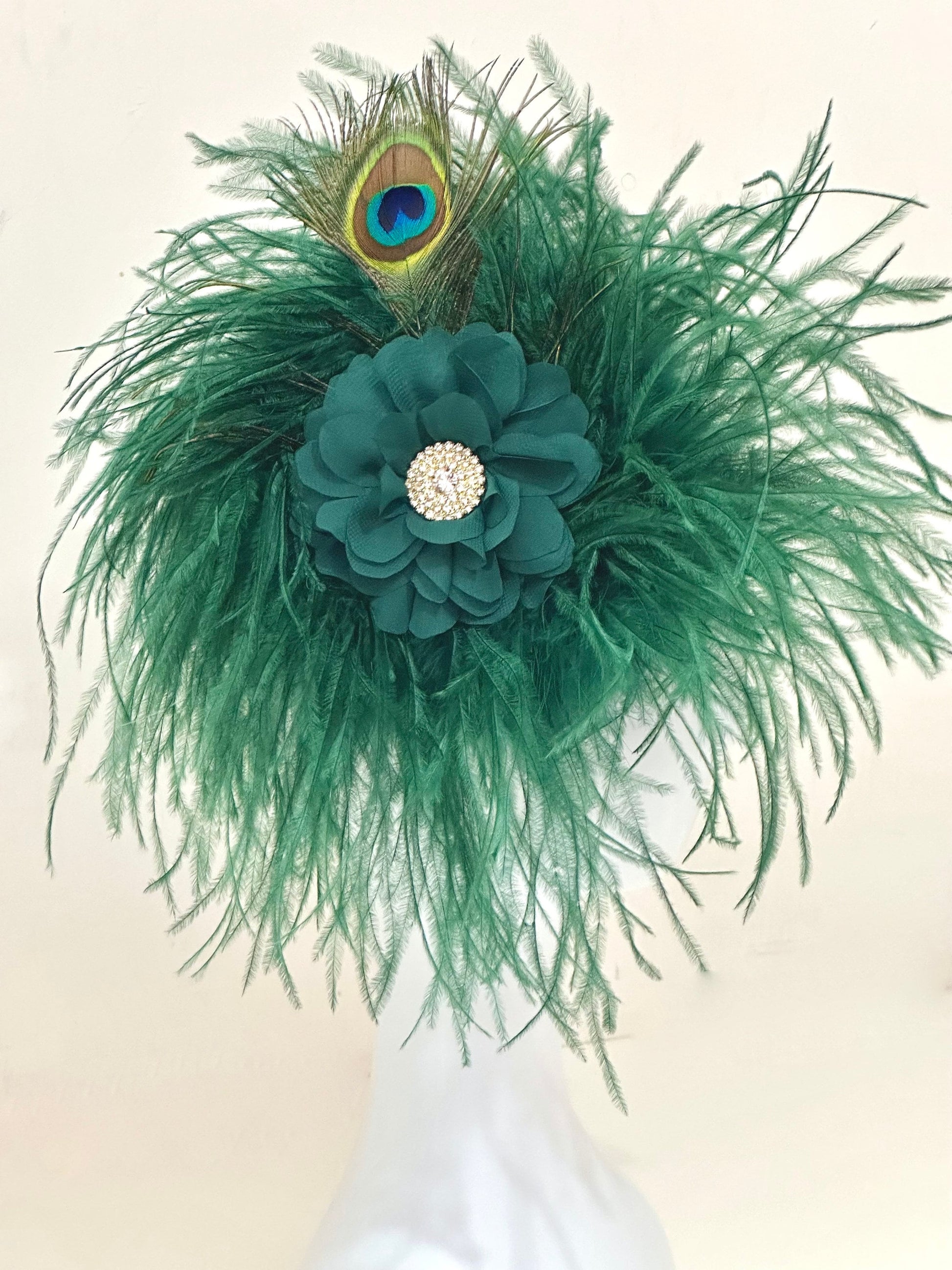 Dark Green Peacock Feather Fascinator Headband, Christmas Fascinator, Peacock Fascinator Headband, Wedding Fascinator, Hunter Green Headband