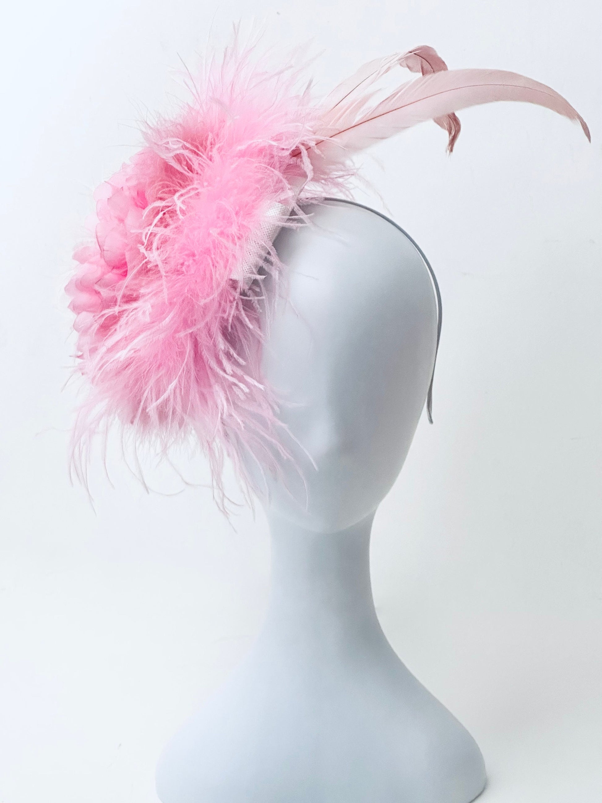 Pink Feather Hat, Kentucky Derby Fascinator Hat, Church Derby Hat, Wedding Pink High Tea Hat,Church Derby Hat, Wedding Fascinate