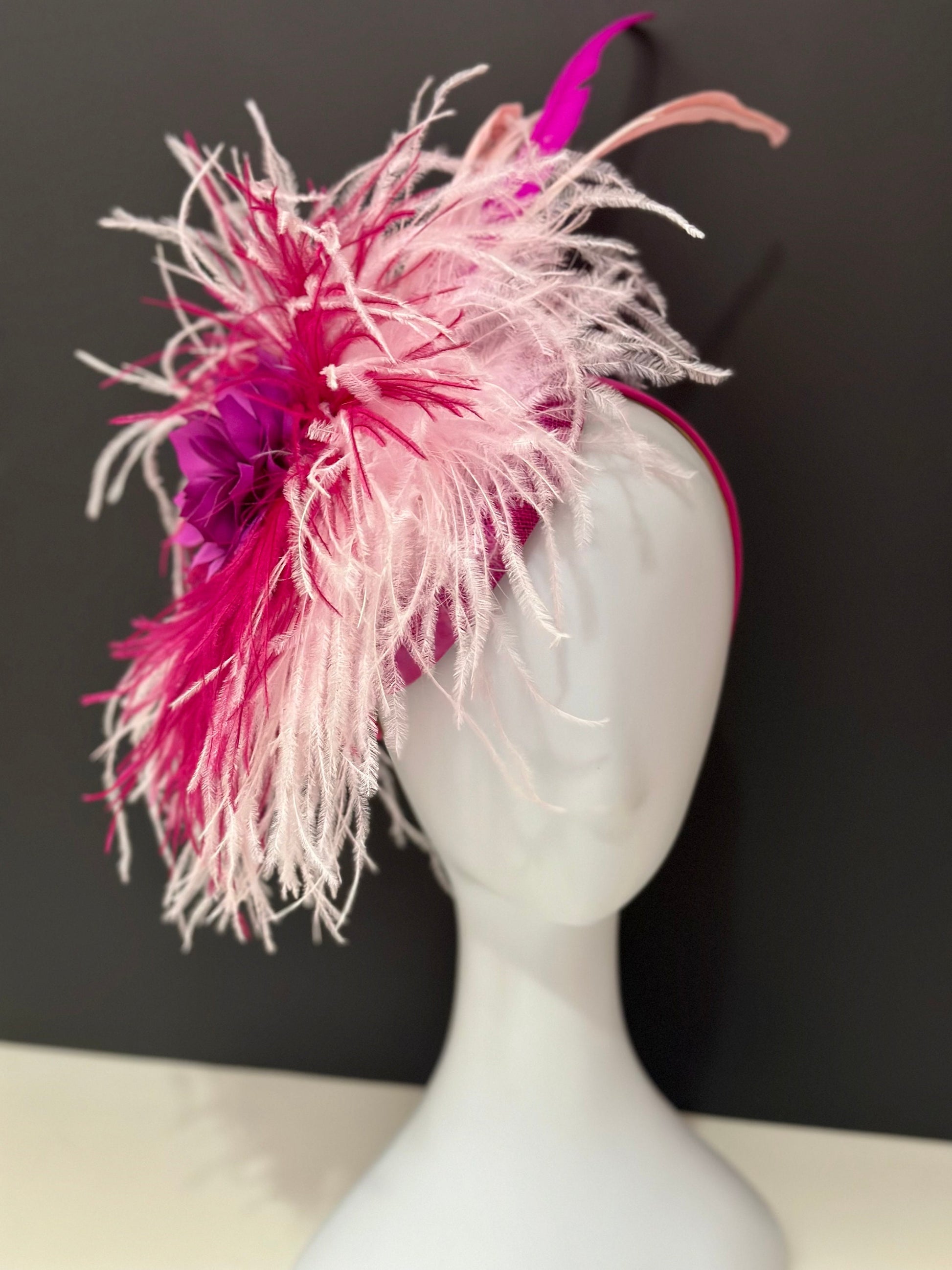 Pink Magenta Kentucky Derby Fascinator Hat,Viva Magenta Flower Feather Fascinator Headband Hat,Wedding Fascinate,Pale Pink Magenta Hairpiece