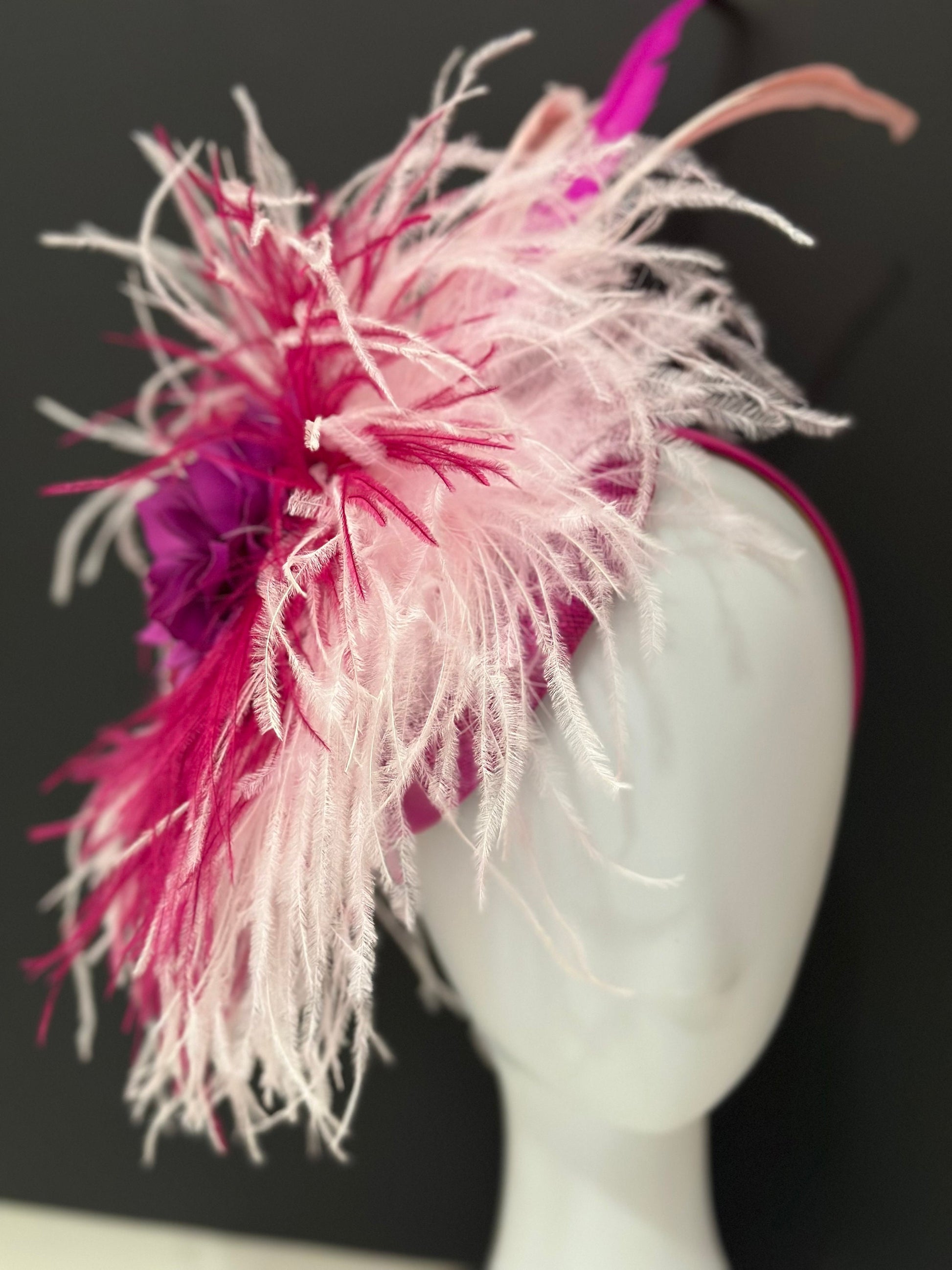 Pink Magenta Kentucky Derby Fascinator Hat,Viva Magenta Flower Feather Fascinator Headband Hat,Wedding Fascinate,Pale Pink Magenta Hairpiece