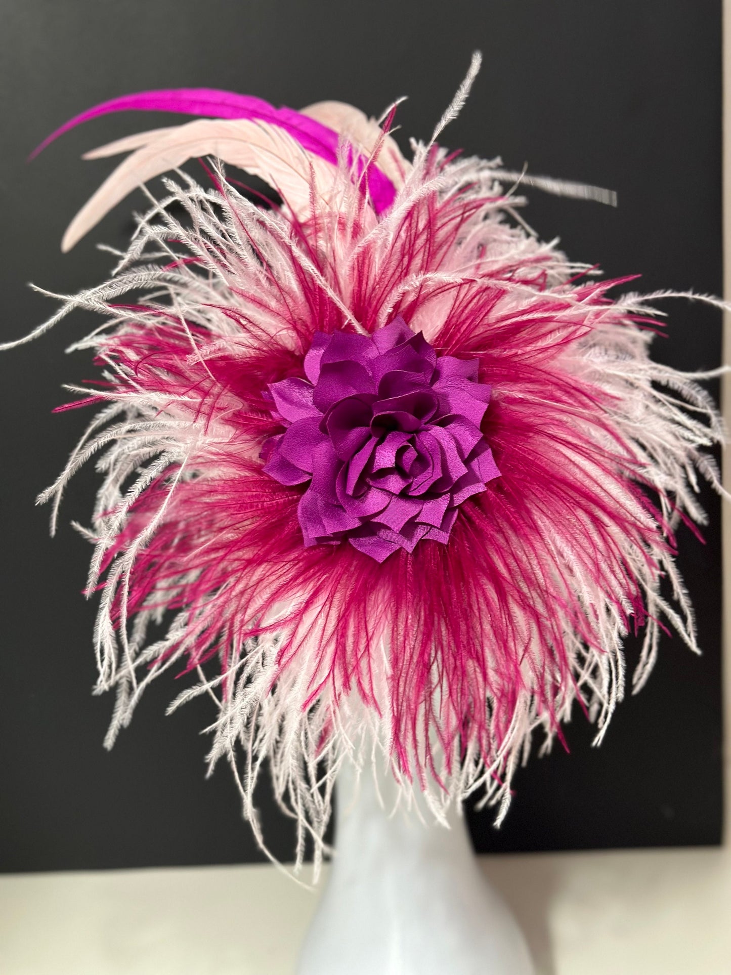 Pink Magenta Kentucky Derby Fascinator Hat,Viva Magenta Flower Feather Fascinator Headband Hat,Wedding Fascinate,Pale Pink Magenta Hairpiece