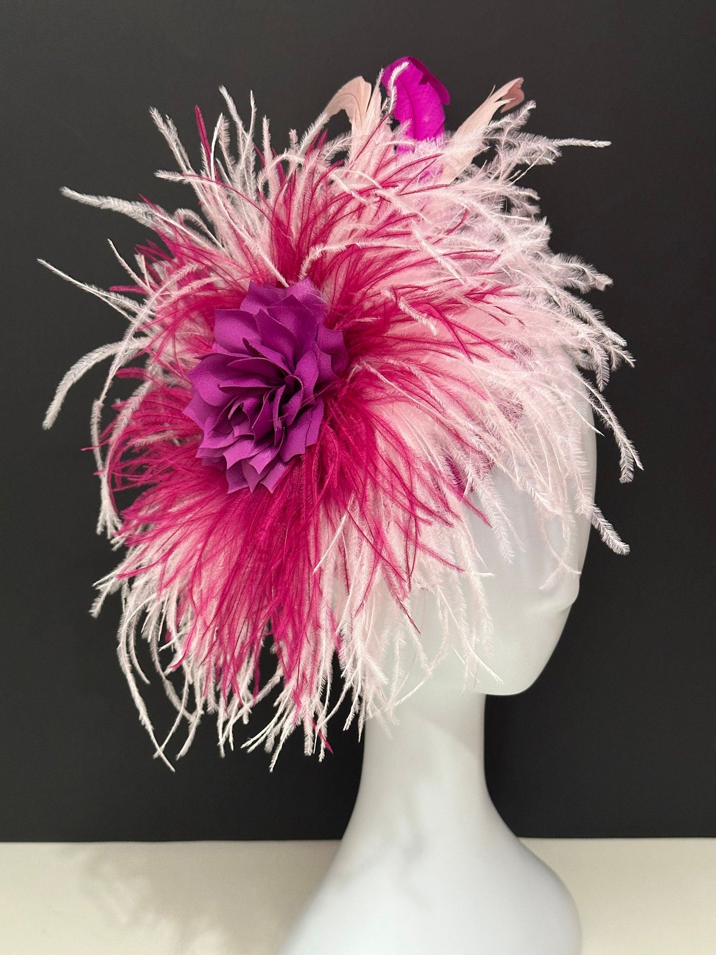 Pink Magenta Kentucky Derby Fascinator Hat,Viva Magenta Flower Feather Fascinator Headband Hat,Wedding Fascinate,Pale Pink Magenta Hairpiece