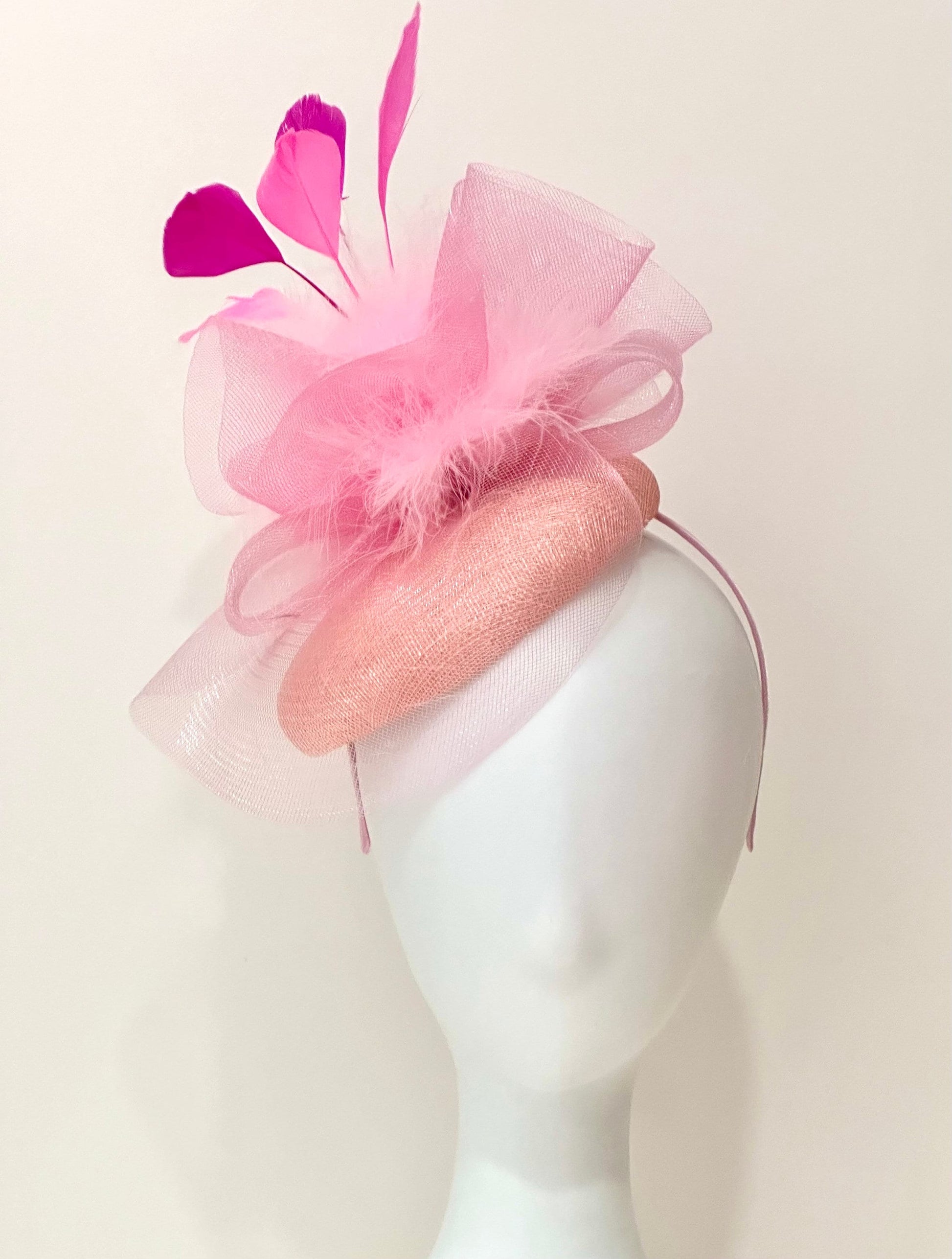 Pink Blue White Kentucky Derby Hat Fascinator Headband, Fuchsia Pink Navy White Derby Hat, Wedding Hat, Garden Party Church Hat