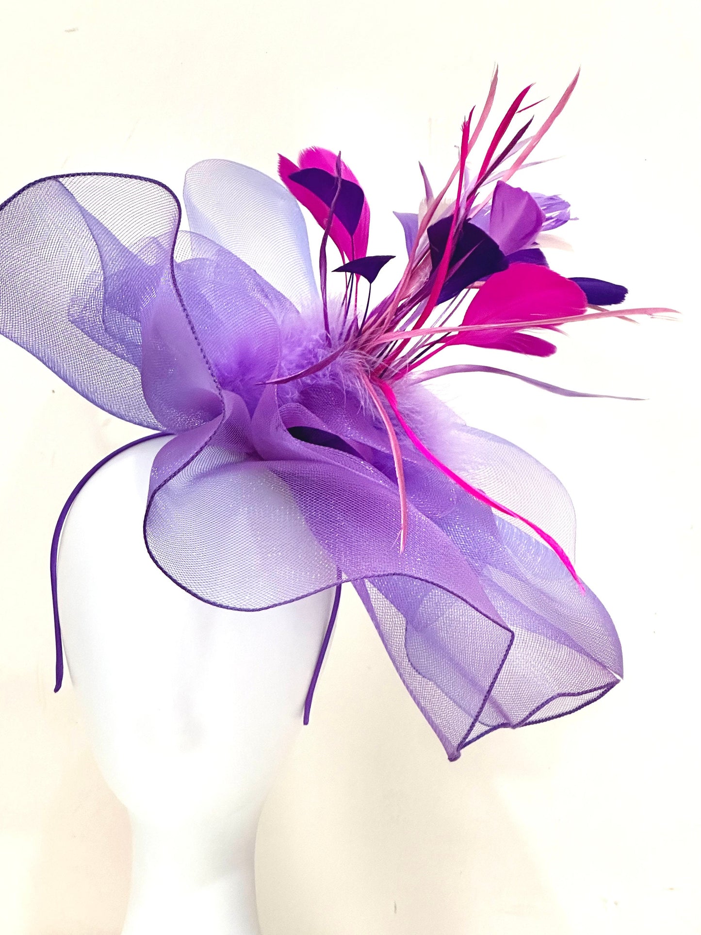 Pink Navy White Kentucky Derby Hat Fascinator Headband, Fuchsia Pink Navy White Big Derby Hat, Wedding Hat, Fancy Garden Party Church Hat,