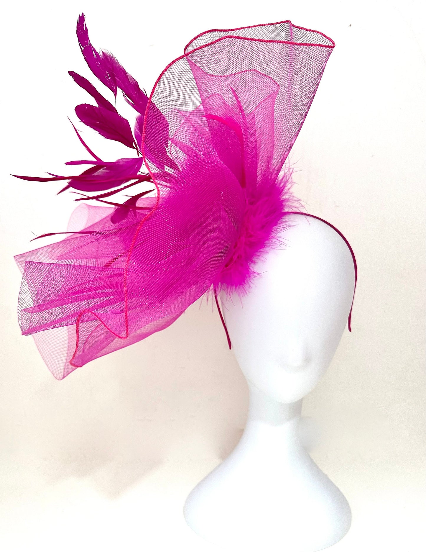 Fuchsia Pink Fascinator Hat, Pink Crinoline Derby Fascinator Hat, Deep Pink Church Hat, Green, Navy, High Tea Church Hat,