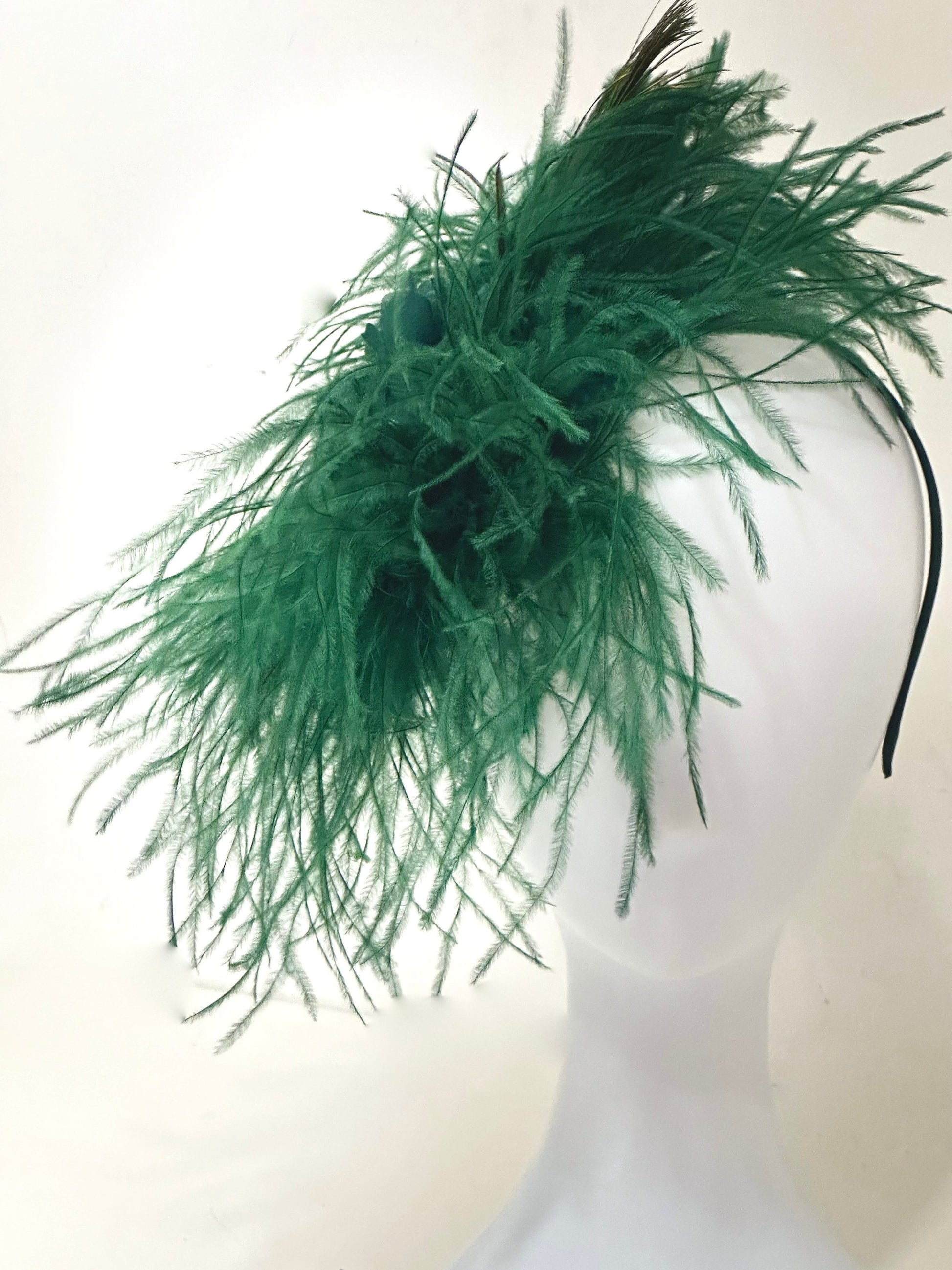 Dark Green Peacock Feather Fascinator Headband, Christmas Fascinator, Peacock Fascinator Headband, Wedding Fascinator, Hunter Green Headband