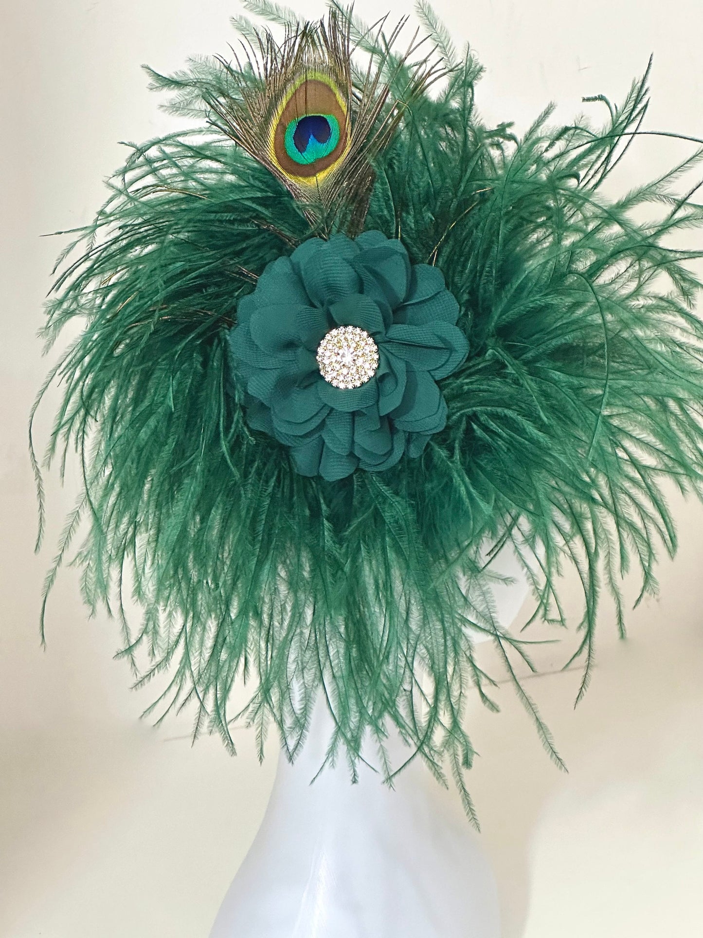 Dark Green Peacock Feather Fascinator Headband, Christmas Fascinator, Peacock Fascinator Headband, Wedding Fascinator, Hunter Green Headband