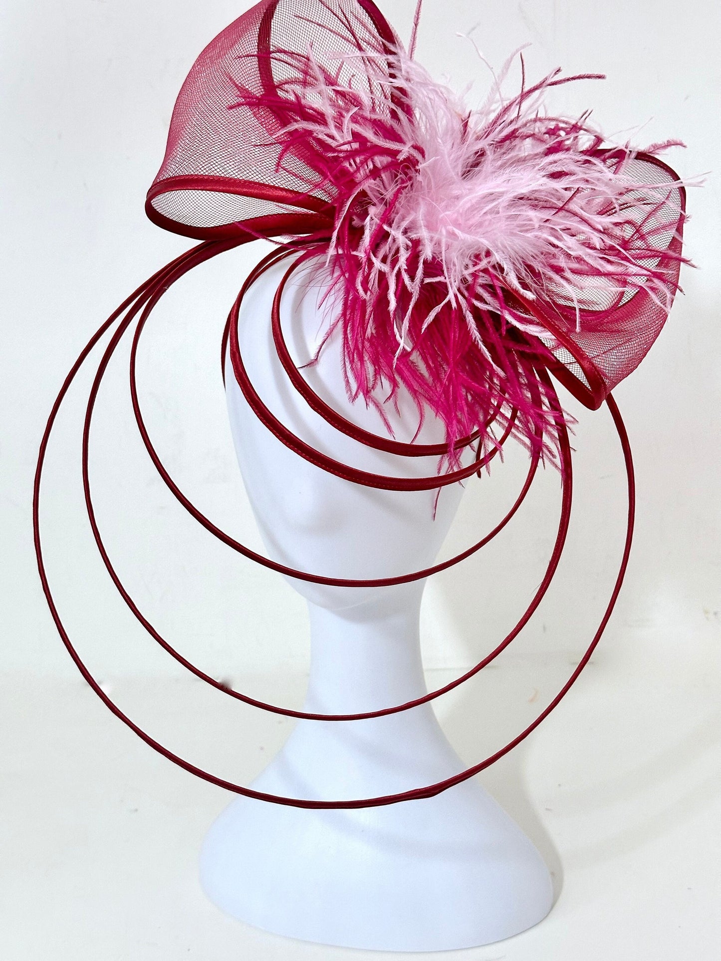 Red Bow Fascinator Hat, Spiral Headband, Red Pink Bow Feather Fascinator, Derby Hat,Black, White, Yellow Gold,Dusty Rose Fascinator Headband