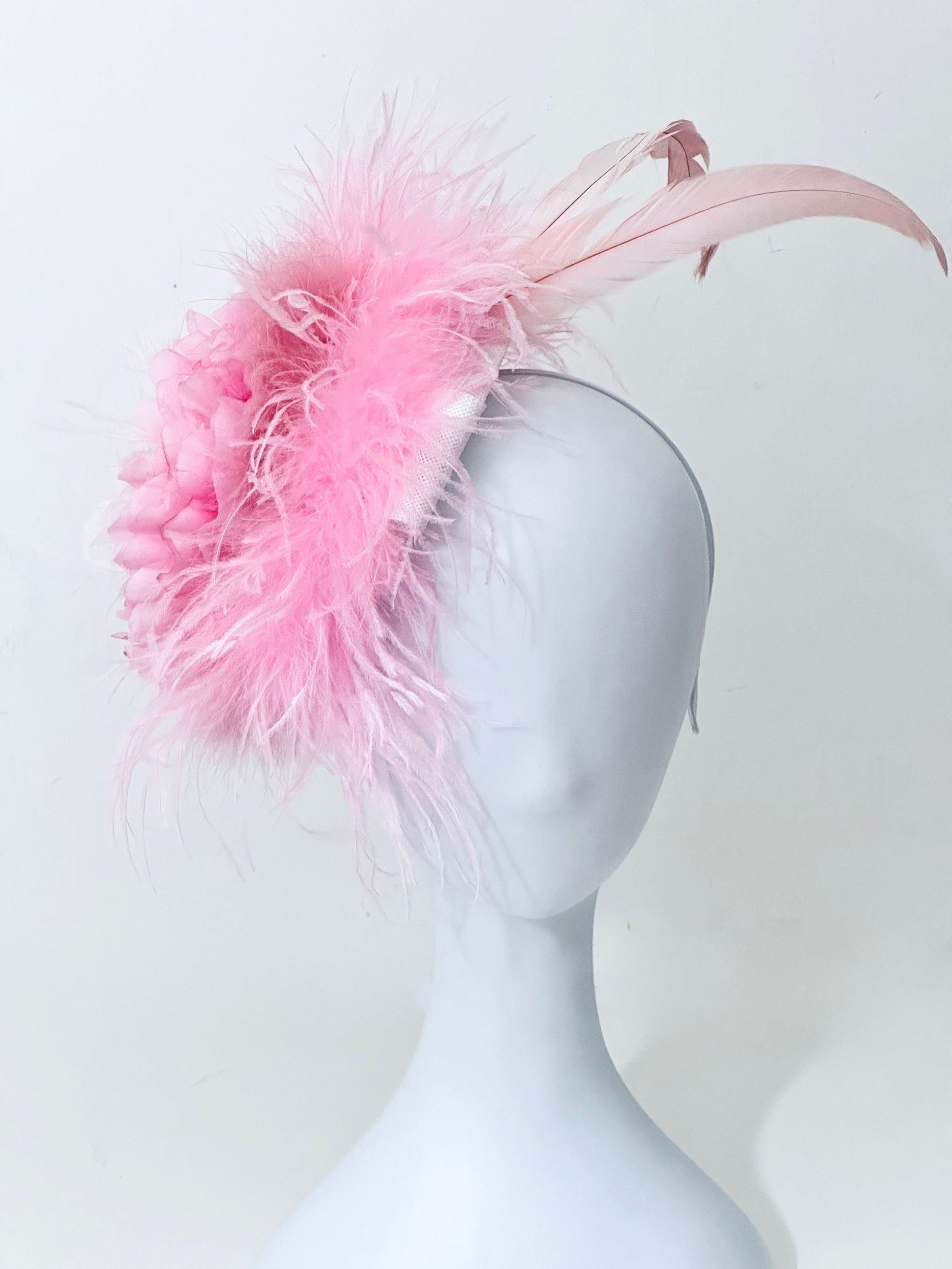 Pink Feather Hat, Kentucky Derby Fascinator Hat, Church Derby Hat, Wedding Pink High Tea Hat,Church Derby Hat, Wedding Fascinate