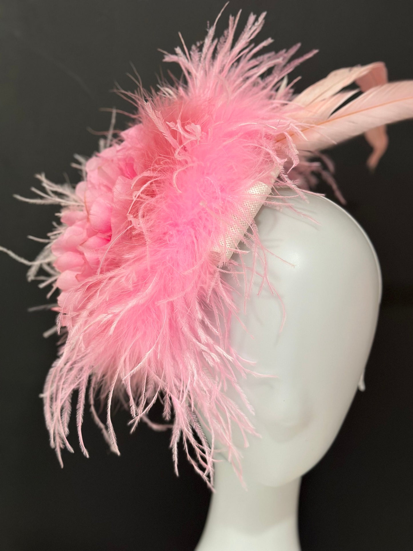 Pink Feather Hat, Kentucky Derby Fascinator Hat, Church Derby Hat, Wedding Pink High Tea Hat,Church Derby Hat, Wedding Fascinate