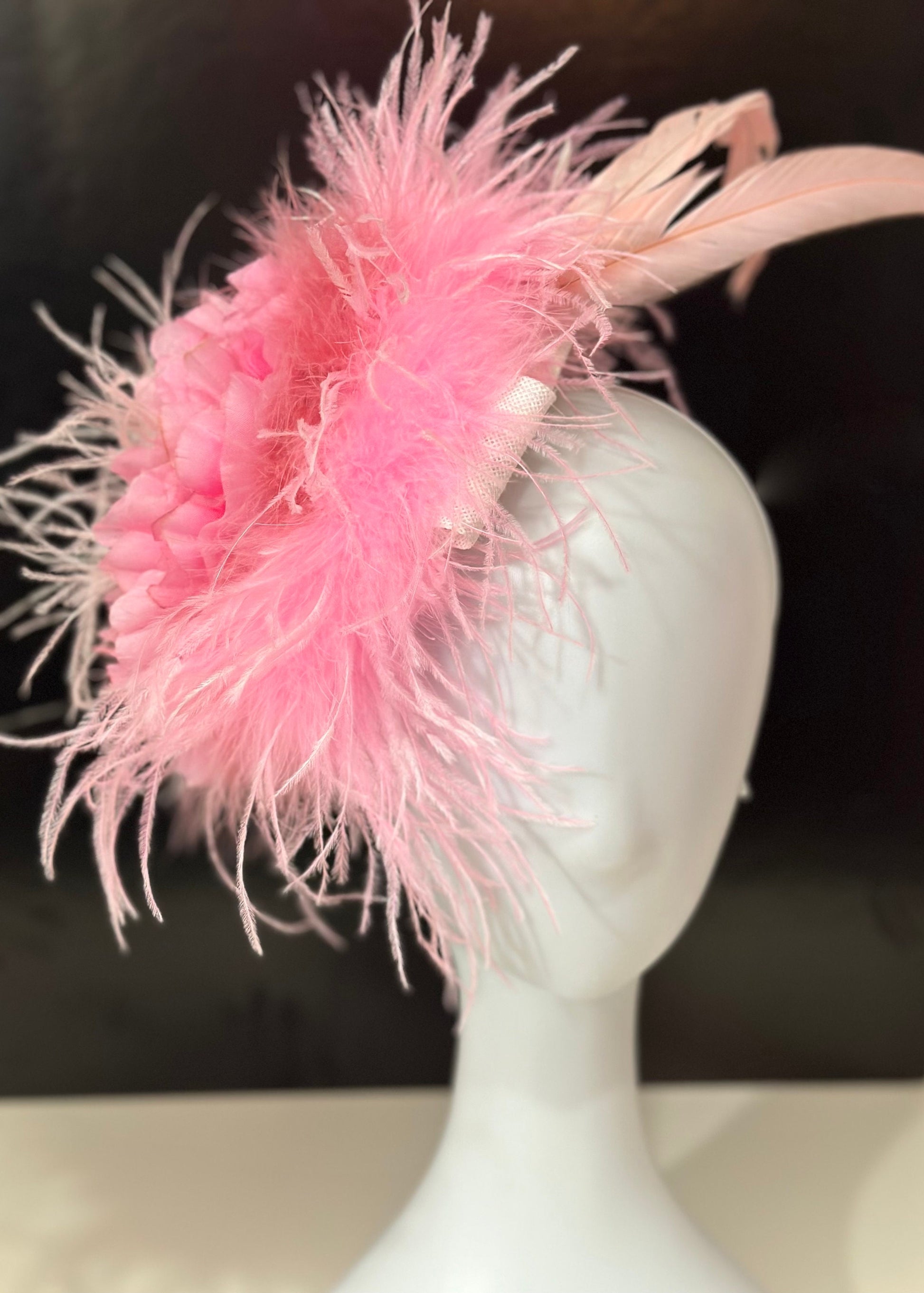 Pink Feather Hat, Kentucky Derby Fascinator Hat, Church Derby Hat, Wedding Pink High Tea Hat,Church Derby Hat, Wedding Fascinate