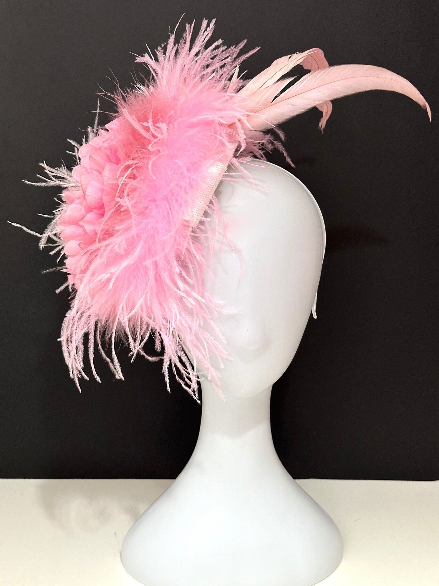 Pink Feather Hat, Kentucky Derby Fascinator Hat, Church Derby Hat, Wedding Pink High Tea Hat,Church Derby Hat, Wedding Fascinate