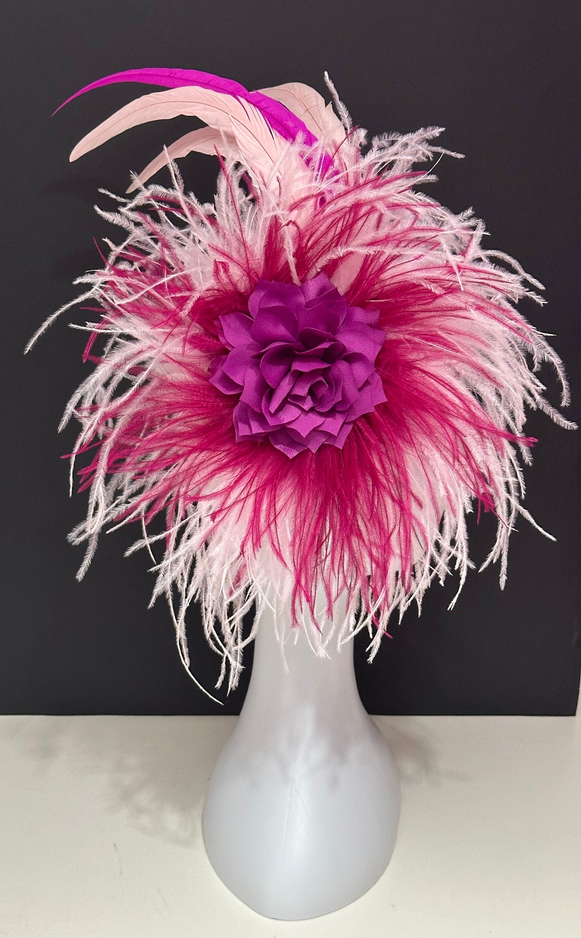 Pink Magenta Kentucky Derby Fascinator Hat,Viva Magenta Flower Feather Fascinator Headband Hat,Wedding Fascinate,Pale Pink Magenta Hairpiece