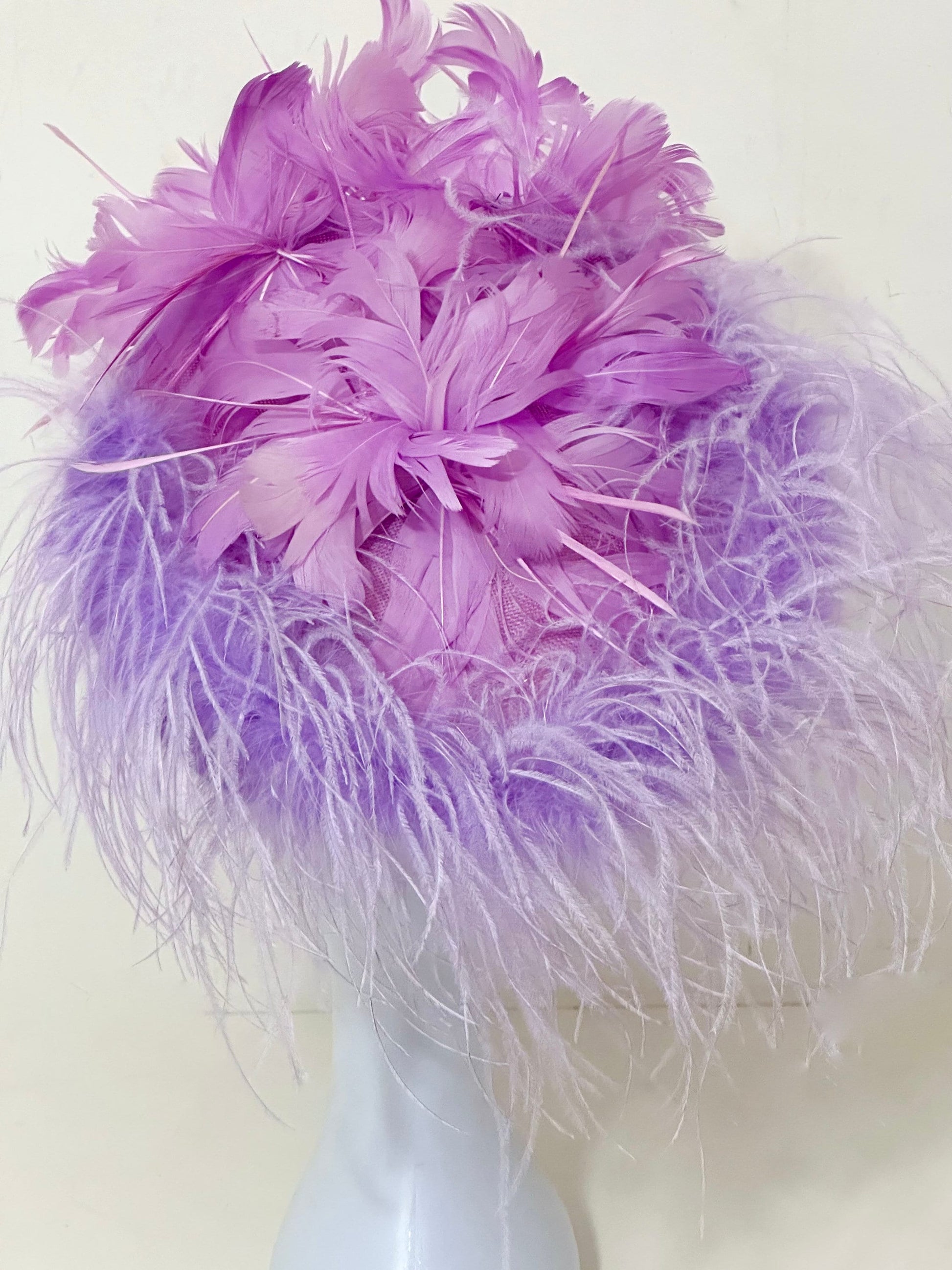 Purple Lavender Lilac Feather Fascinate Hat, Church Derby Fascinator Hat, Garden Tea Party Hat, Feather Fascinate Hat, Wedding Fascinate