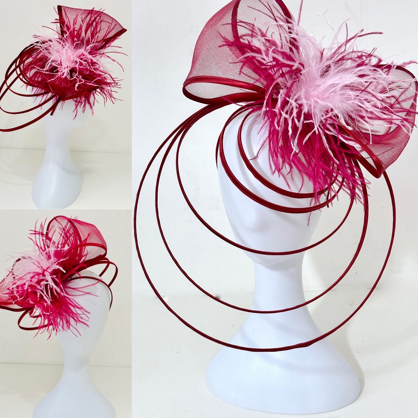 Dusty Rose Kentucky Derby Hat, Bow Fascinator, Big Bow Geometric Derby Hat, Wedding Fascinator Hat, Feather Bow Modern Bow Fascinate Hat