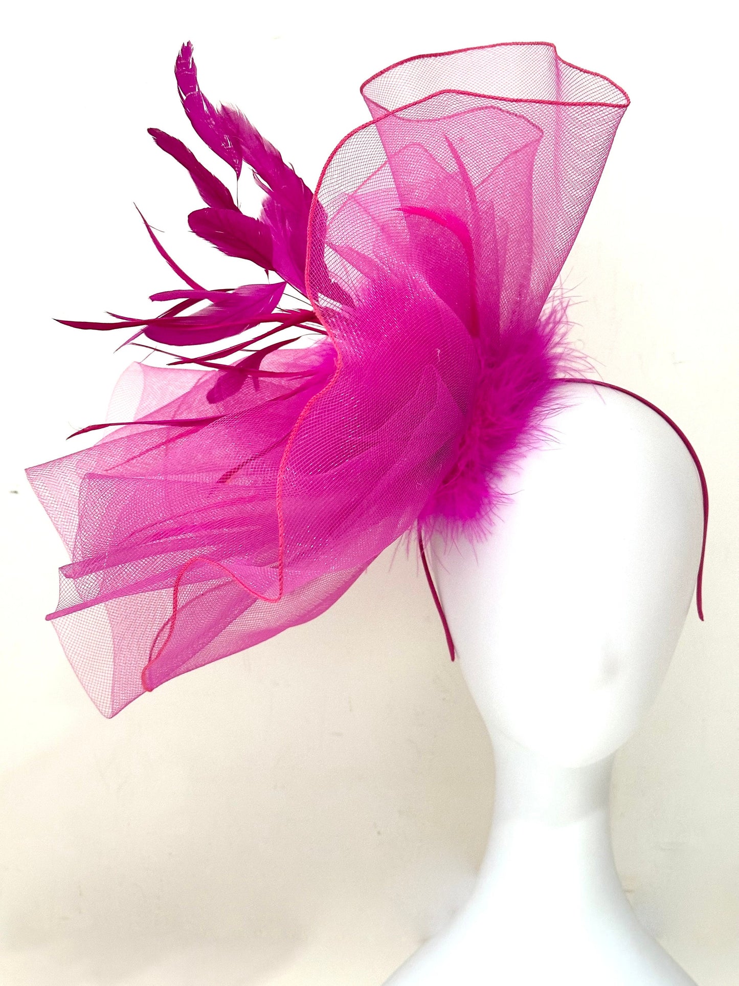 Fuchsia Pink Fascinator Hat, Pink Crinoline Derby Fascinator Hat, Deep Pink Church Hat, Green, Navy, High Tea Church Hat,