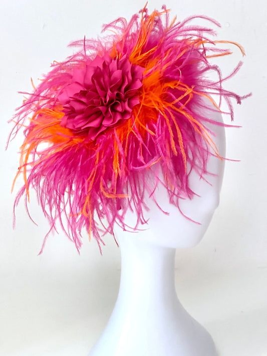 Pink and Orange Feather Flower Fascinate   Headband, Custom made