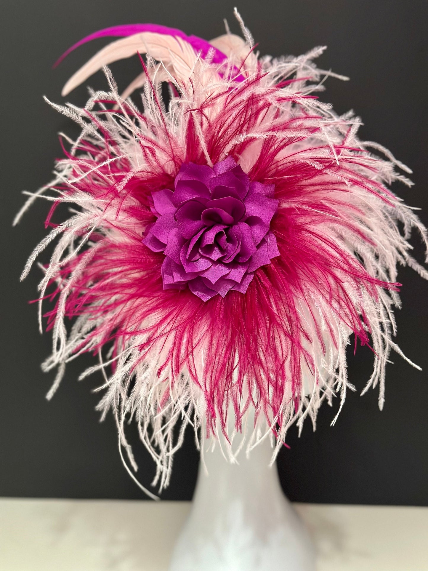 Pink Magenta Kentucky Derby Fascinator Hat,Viva Magenta Flower Feather Fascinator Headband Hat,Wedding Fascinate,Pale Pink Magenta Hairpiece