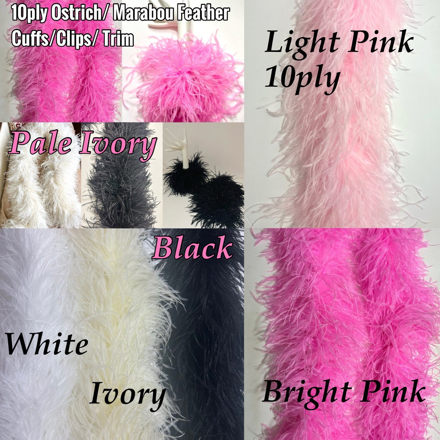 Ostrich Feather Wrist Cuffs, 1 Set of Cuffs Needed as in Photo, Feather Clip, Feather shoe clip, Feather Brooch Pin, Best Quality 2-10 PLY