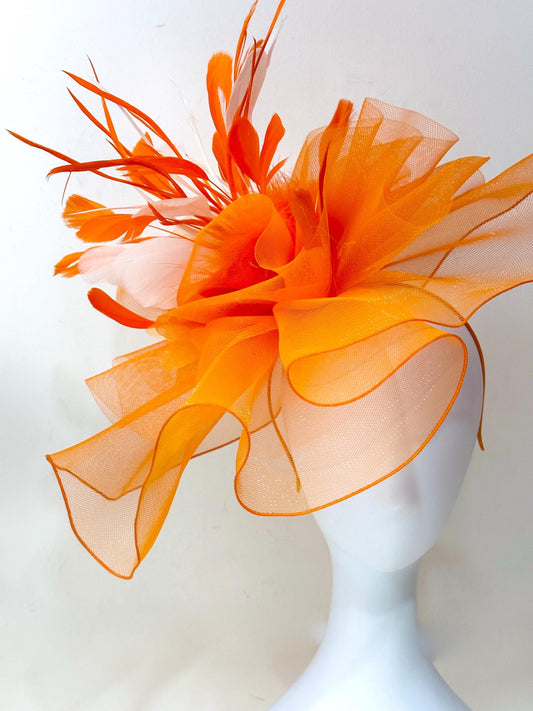 Orange Fascinator Hat, Halloween Hat, Tennessee Orange Fascinator Hat, Orange Pink Black Fascinator Hat Church Wedding High Tea Party Hat,