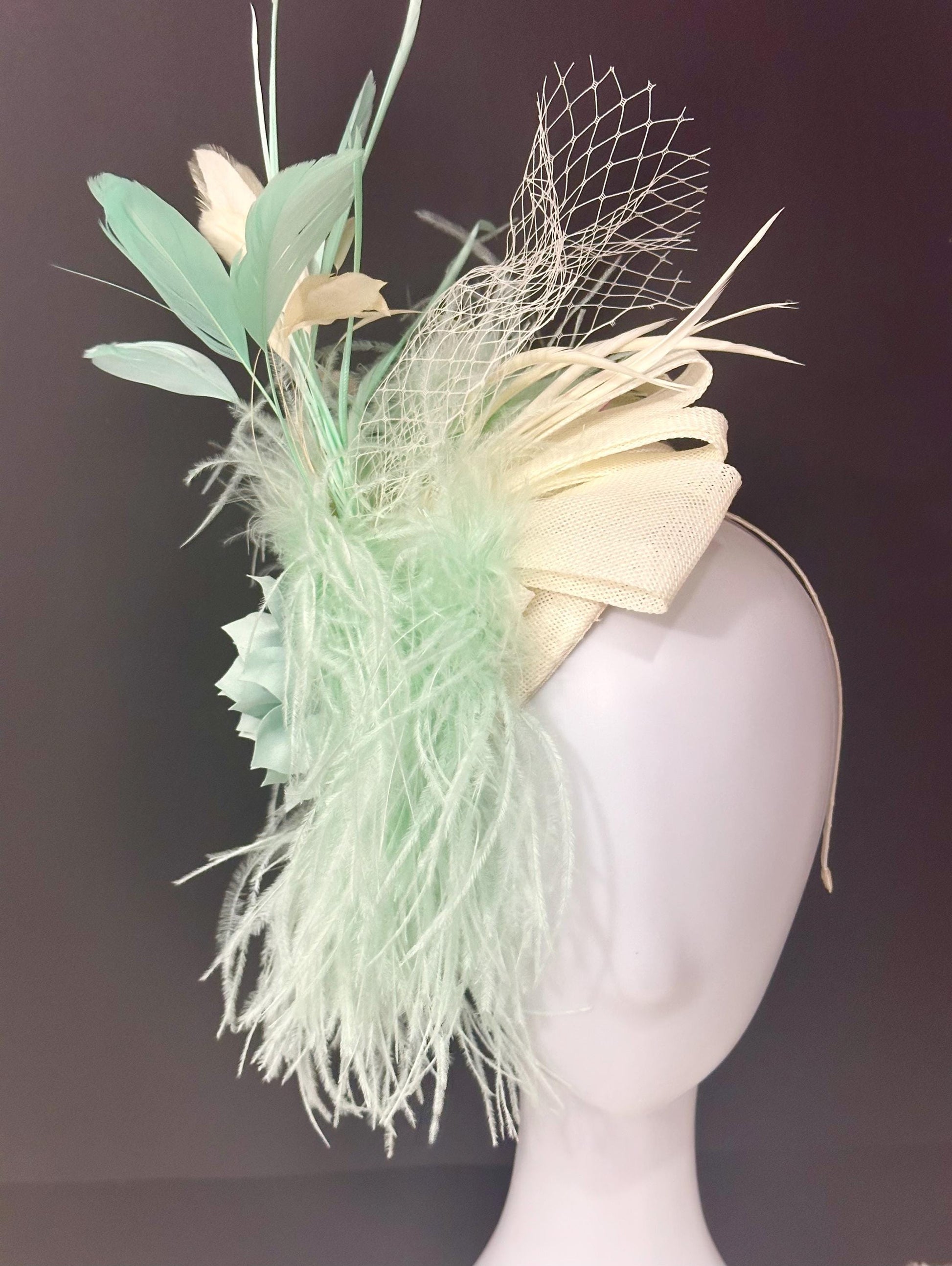 Wedding Fascinator Hat, Mint Fascinator Hat, Pale Mint Feather Hat Fascinator Headband,Church Hat,Tea Party Hat Fascinate, Custom Derby Hat