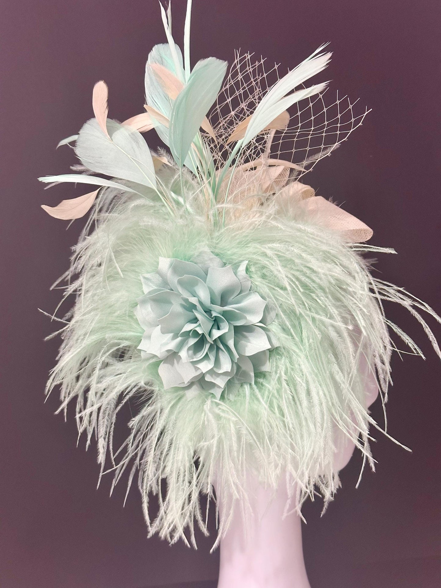 Wedding Fascinator Hat, Mint Fascinator Hat, Pale Mint Feather Hat Fascinator Headband,Church Hat,Tea Party Hat Fascinate, Custom Derby Hat