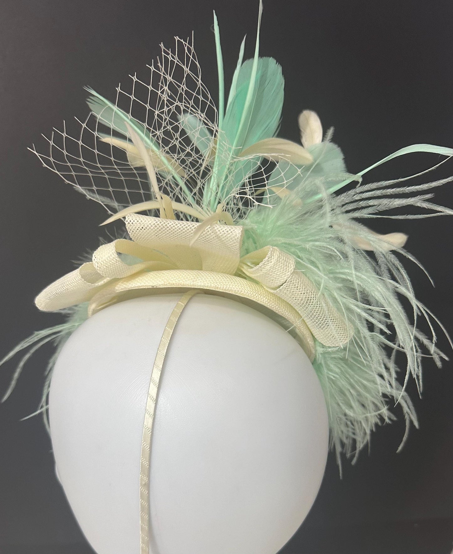 Wedding Fascinator Hat, Mint Fascinator Hat, Pale Mint Feather Hat Fascinator Headband,Church Hat,Tea Party Hat Fascinate, Custom Derby Hat