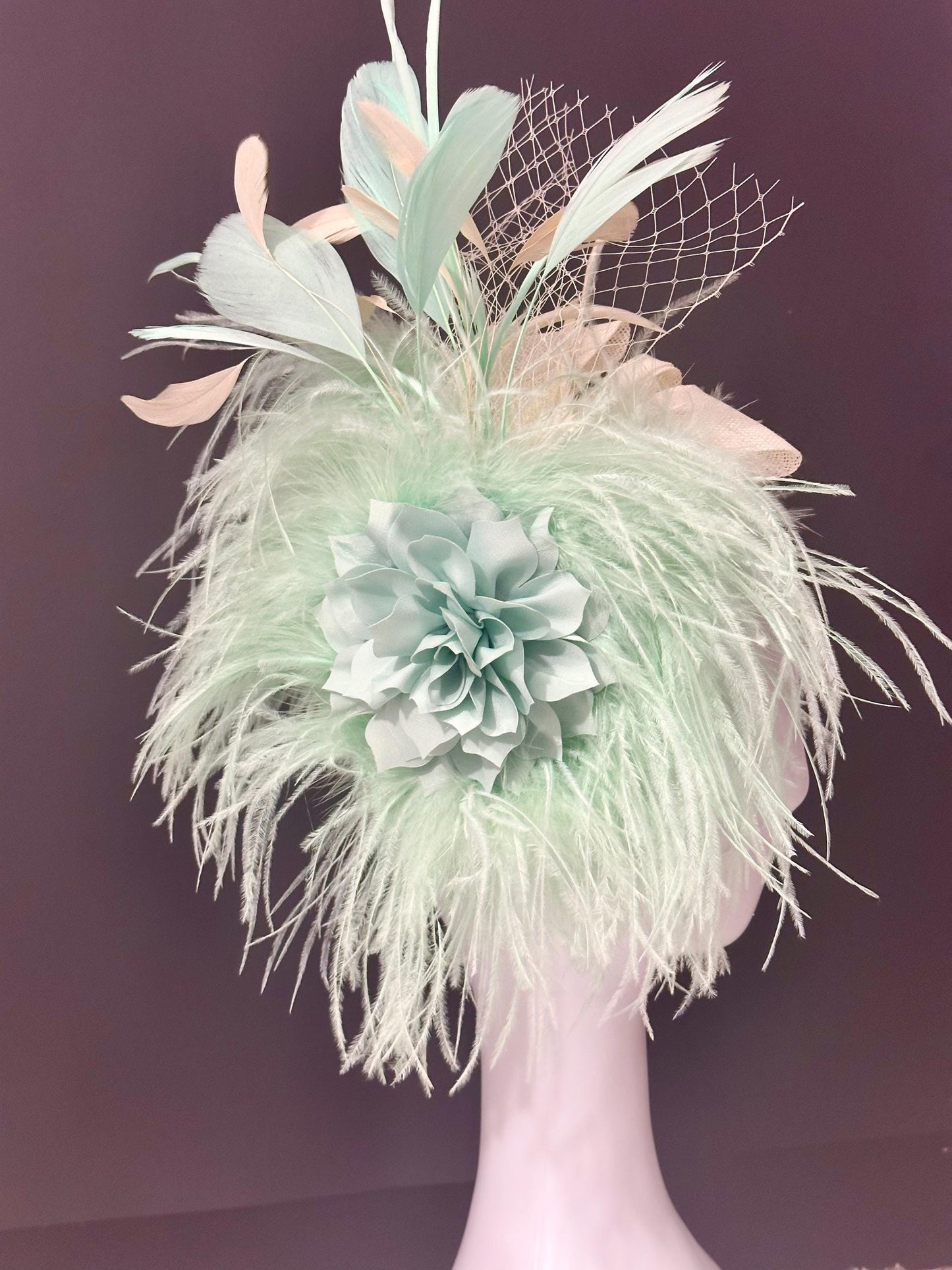 Wedding Fascinator Hat, Mint Fascinator Hat, Pale Mint Feather Hat Fascinator Headband,Church Hat,Tea Party Hat Fascinate, Custom Derby Hat