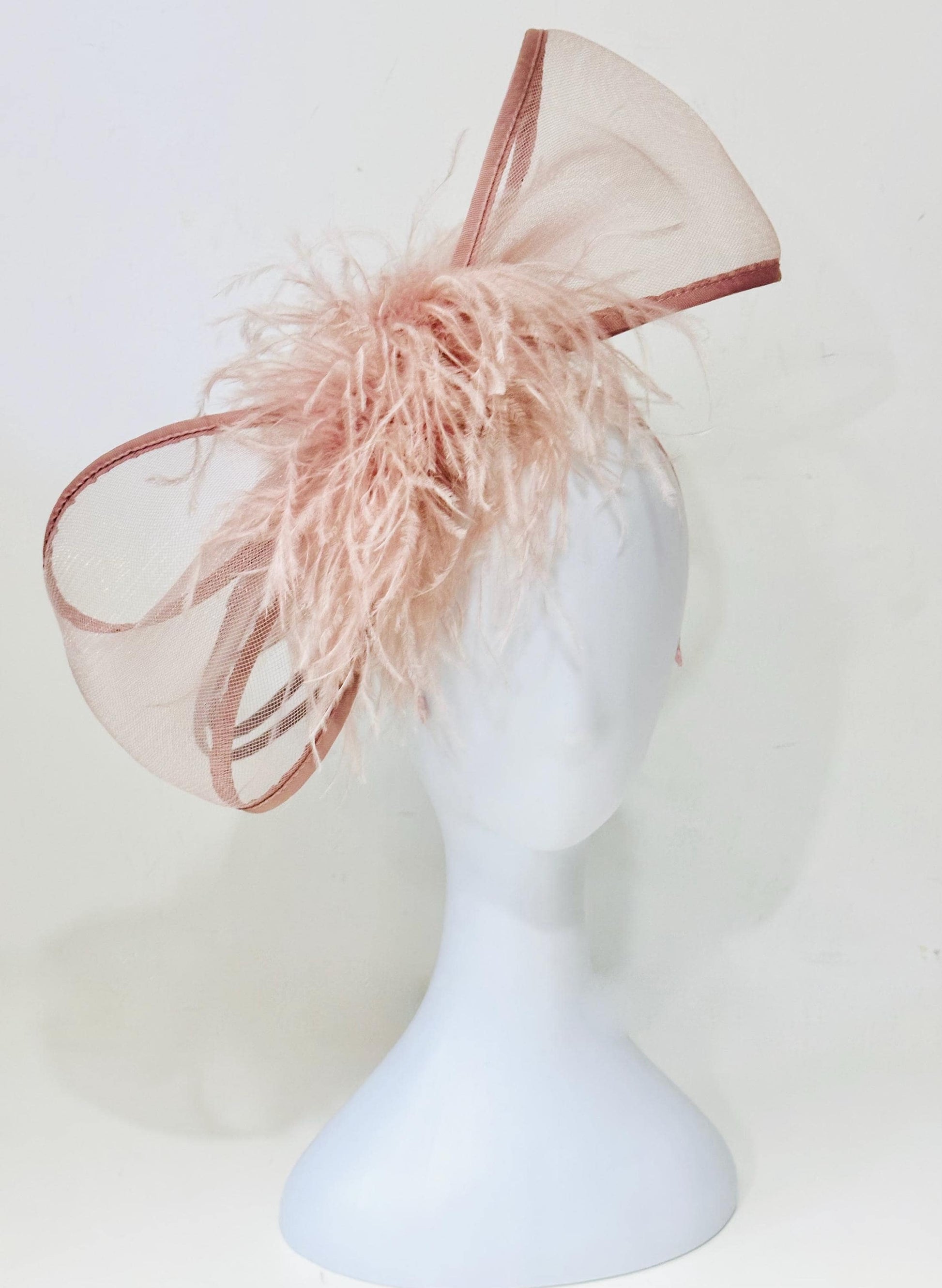 Dusty Rose Kentucky Derby Hat, Bow Fascinator, Big Bow Geometric Derby Hat, Wedding Fascinator Hat, Feather Bow Modern Bow Fascinate Hat