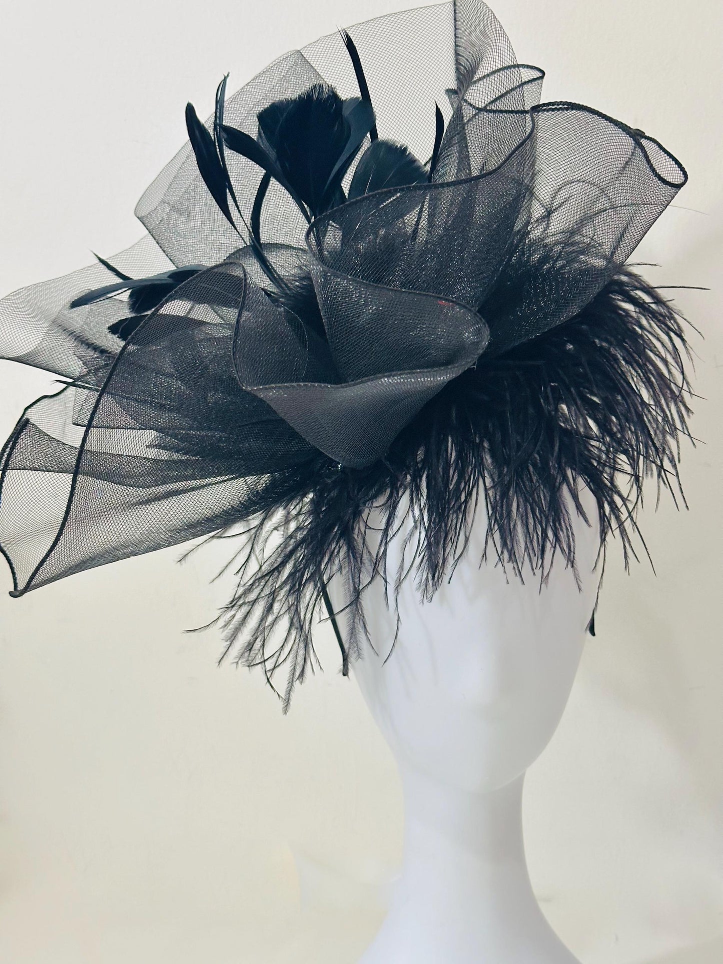 Black Fascinator Hat, Halloween Hat Headband, Black Feather Hat Fascinator, Black Ostrich Feather Hat, Church Wedding Fascinate, Feather Hat