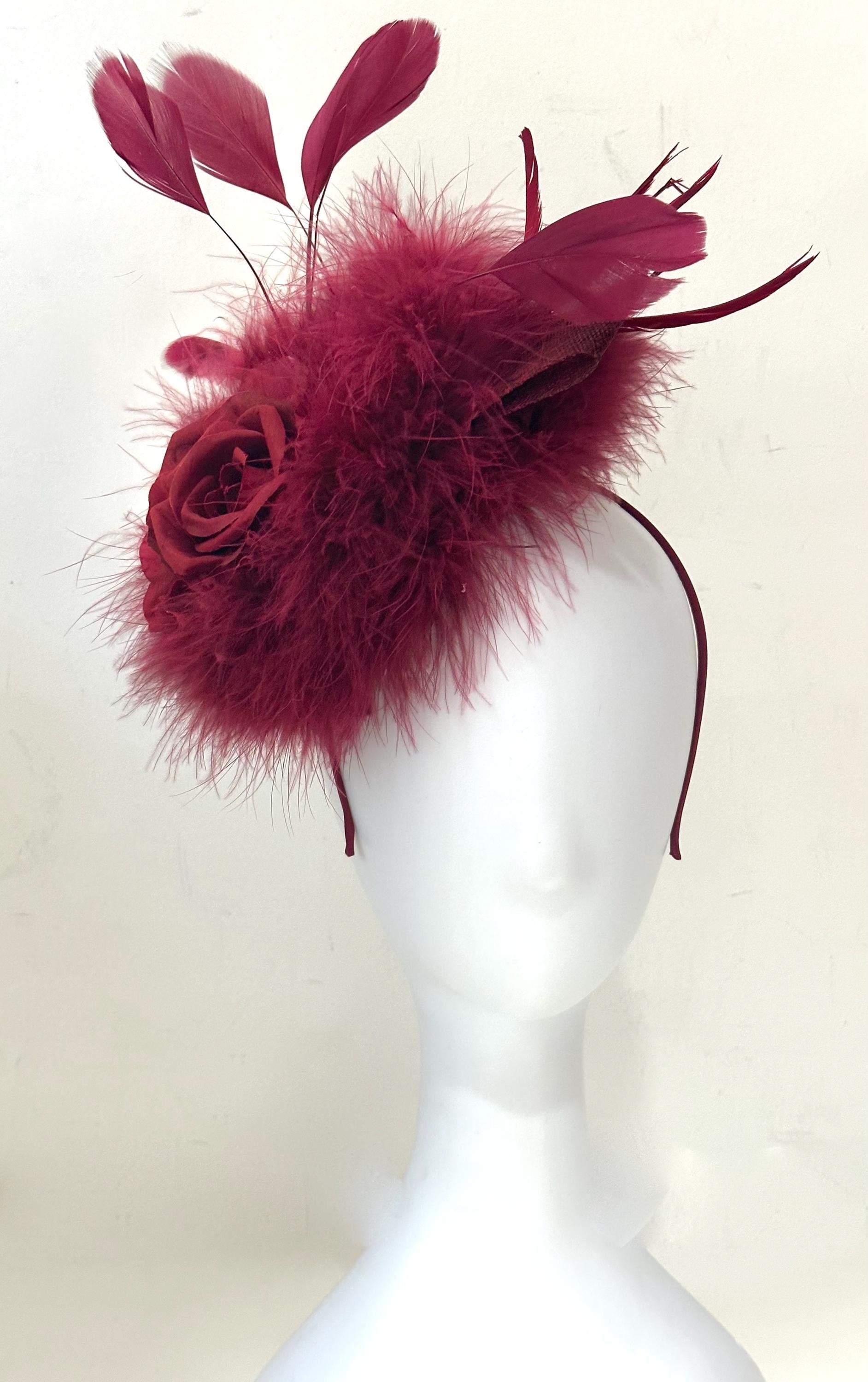 Burgundy  Feather Fascinator Hat Headband