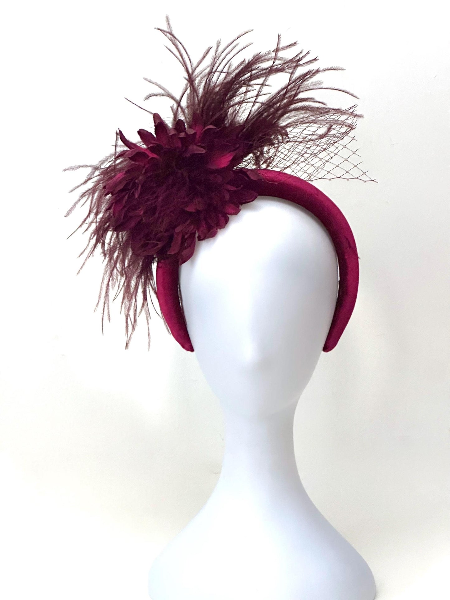 Dark Red Wine Feather Velvet Headband