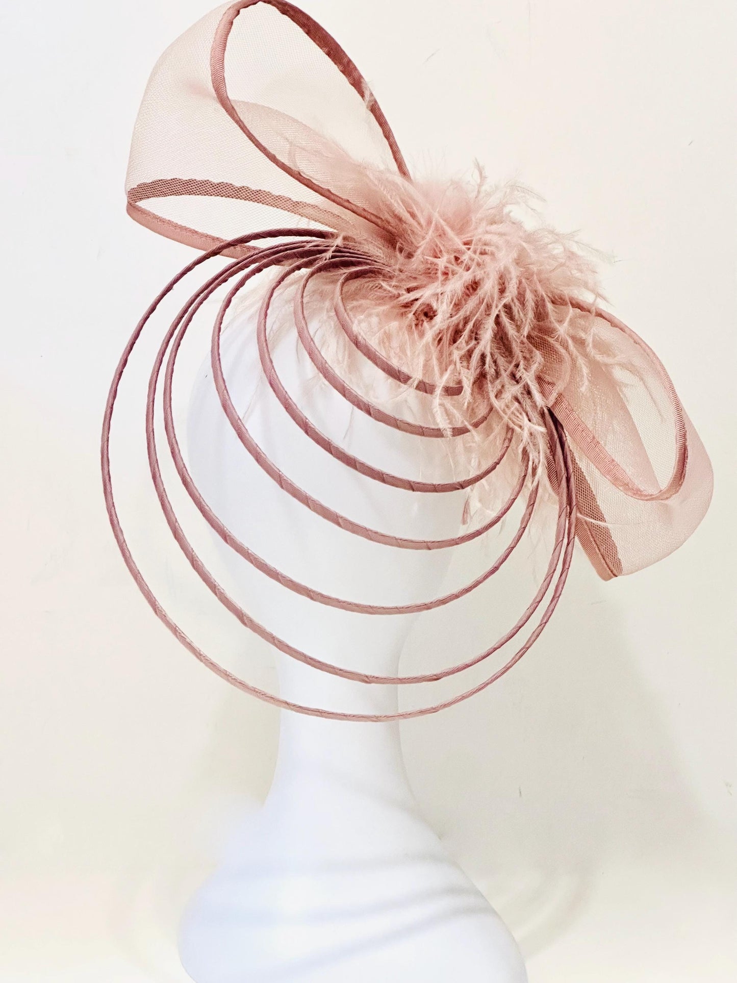 Dusty Rose Kentucky Derby Hat, Bow Fascinator, Big Bow Geometric Derby Hat, Wedding Fascinator Hat, Feather Bow Modern Bow Fascinate Hat