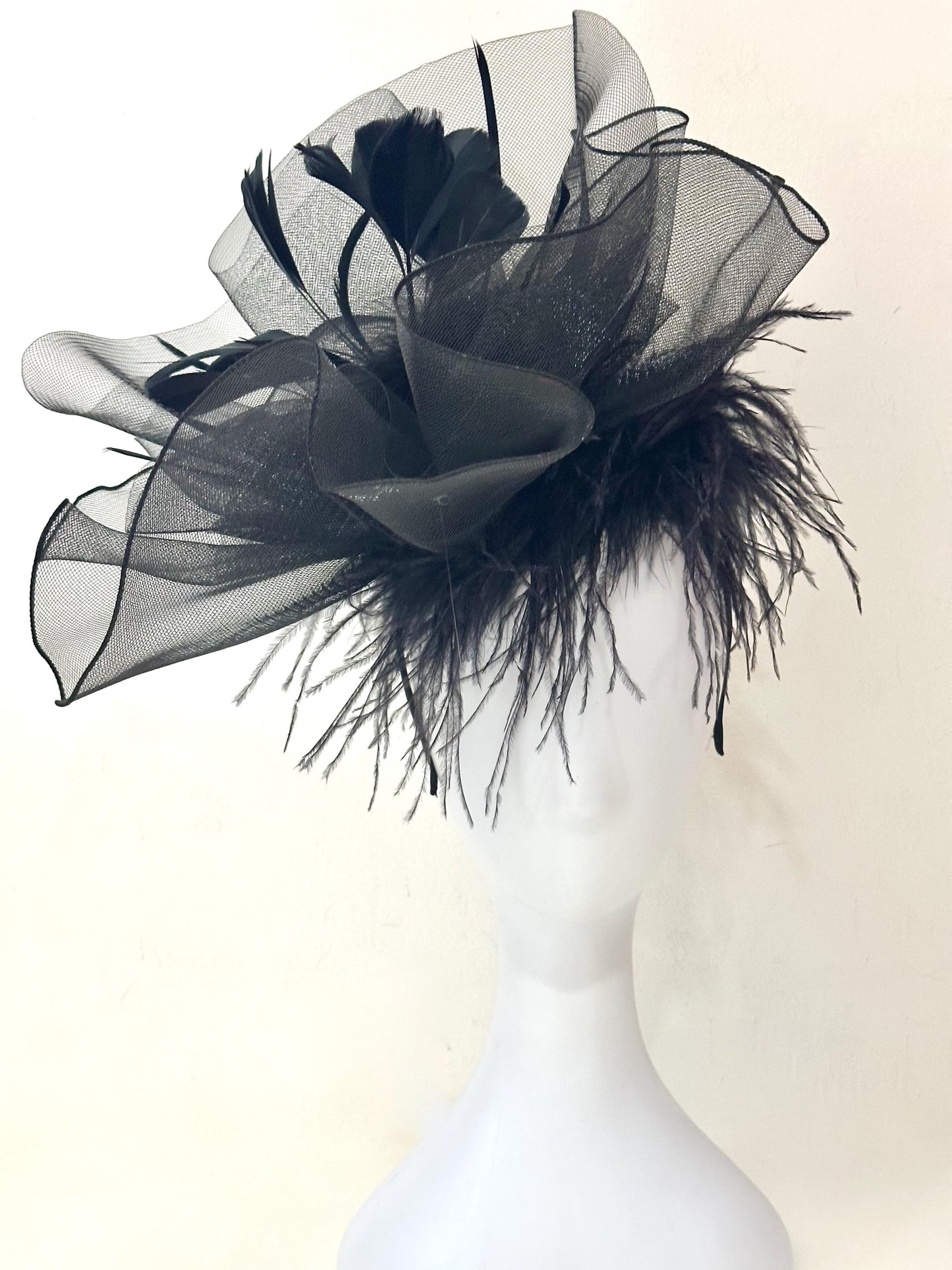 Black Fascinator Hat, Halloween Hat Headband, Black Feather Hat Fascinator, Black Ostrich Feather Hat, Church Wedding Fascinate, Feather Hat