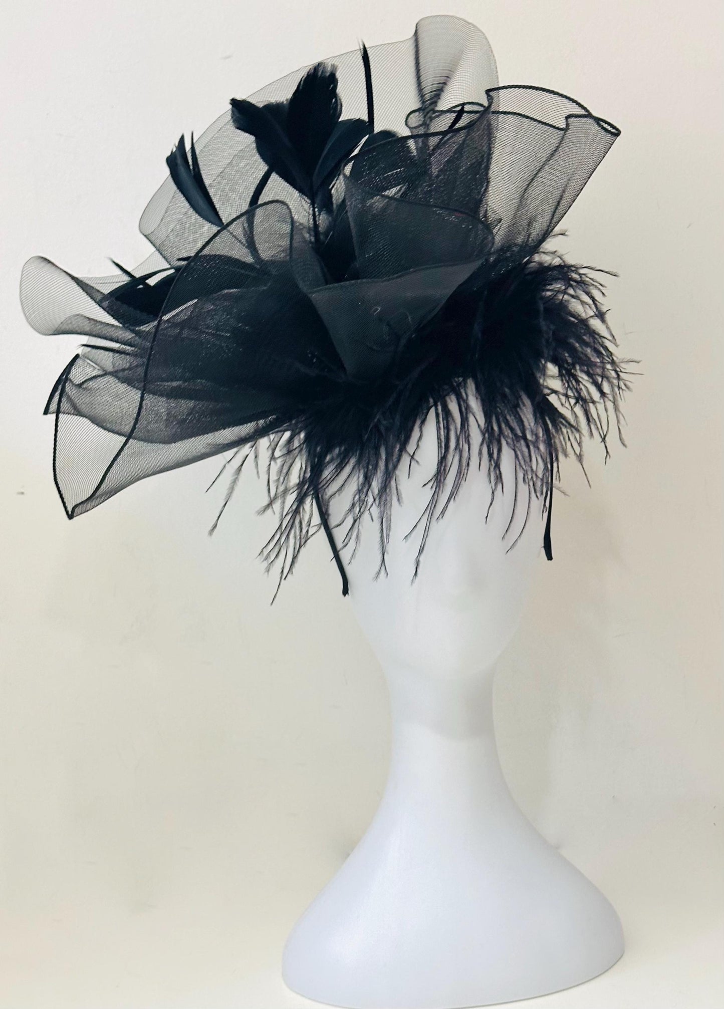 Black Fascinator Hat, Halloween Hat Headband, Black Feather Hat Fascinator, Black Ostrich Feather Hat, Church Wedding Fascinate, Feather Hat