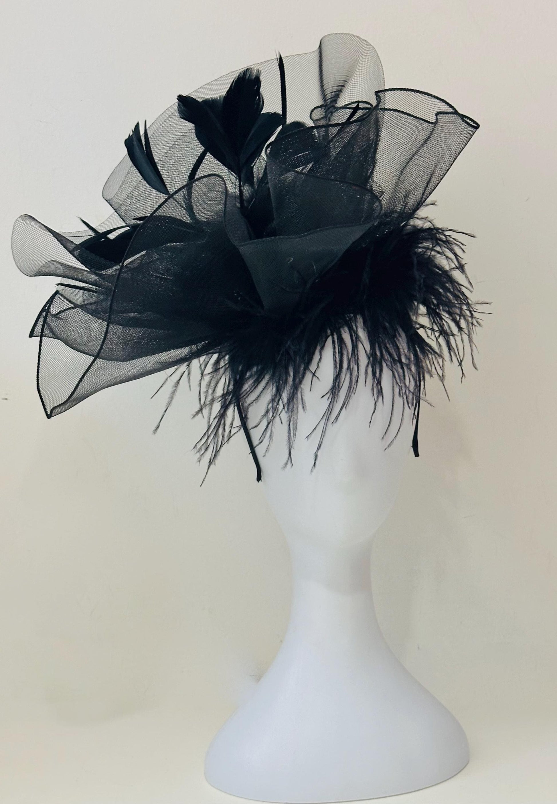 Black Fascinator Hat, Halloween Hat Headband, Black Feather Hat Fascinator, Black Ostrich Feather Hat, Church Wedding Fascinate, Feather Hat