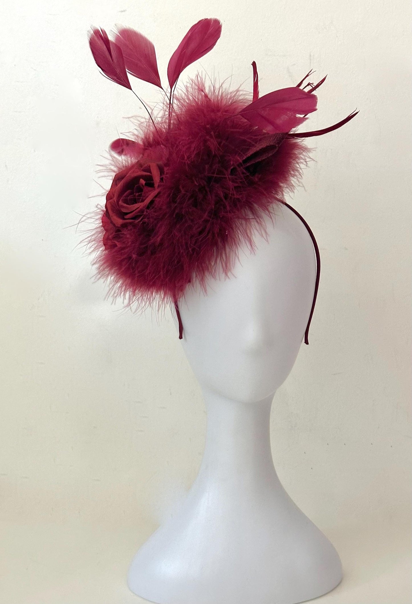 Burgundy Fascinator Hat, Deep Red Wine Fascinate Hat, Church Wedding Fascinate, Christmas Fascinate Headband Hat, Burgundy Wine Feather Hat