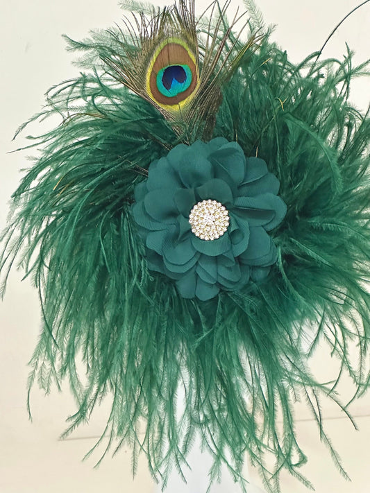 Christmas Fascinator Headband, Dark Green Peacock feather  headband