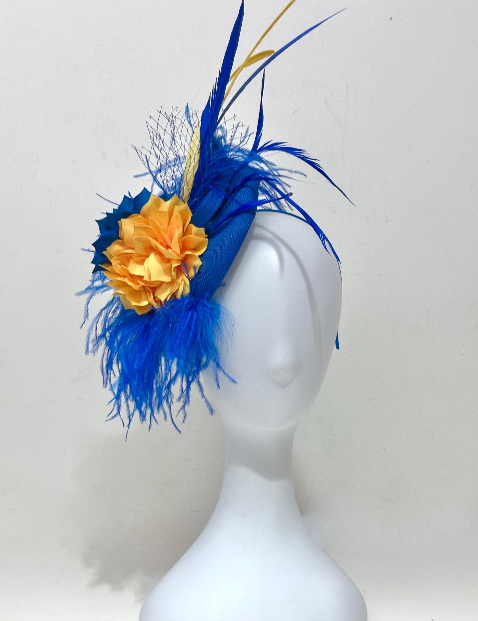 Royal Blue Gold Fascinator Hat, Gold Blue Derby Fascinator, Sorority Fascinator Hat, Church Wedding Fascinate Hat, Tea Party