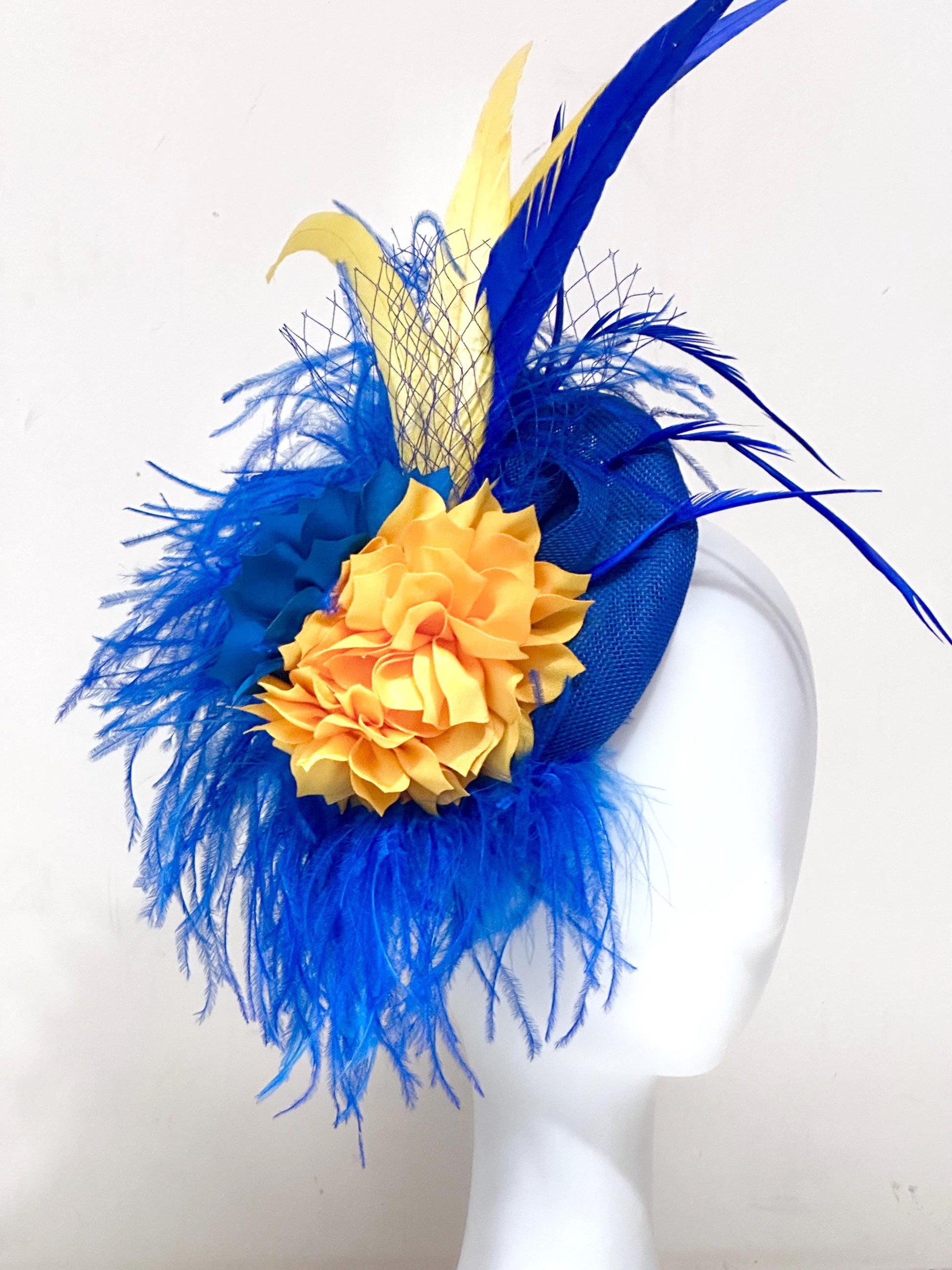 Royal Blue Gold Fascinator Hat, Gold Blue Derby Fascinator, Sorority Fascinator Hat, Church Wedding Fascinate Hat, Tea Party