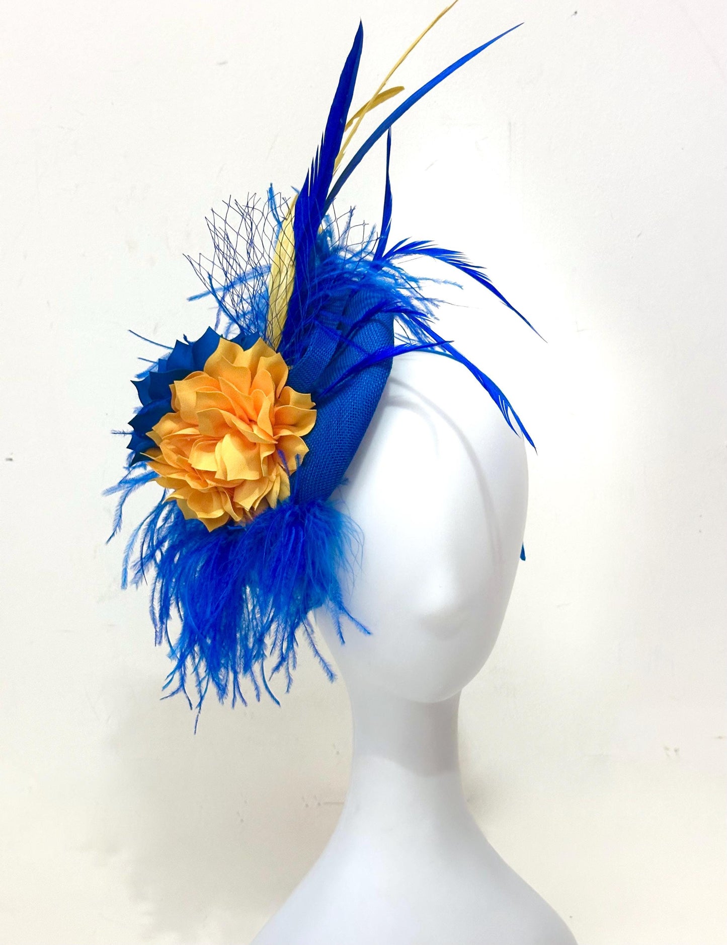 Royal Blue Gold Fascinator Hat, Gold Blue Derby Fascinator, Sorority Fascinator Hat, Church Wedding Fascinate Hat, Tea Party