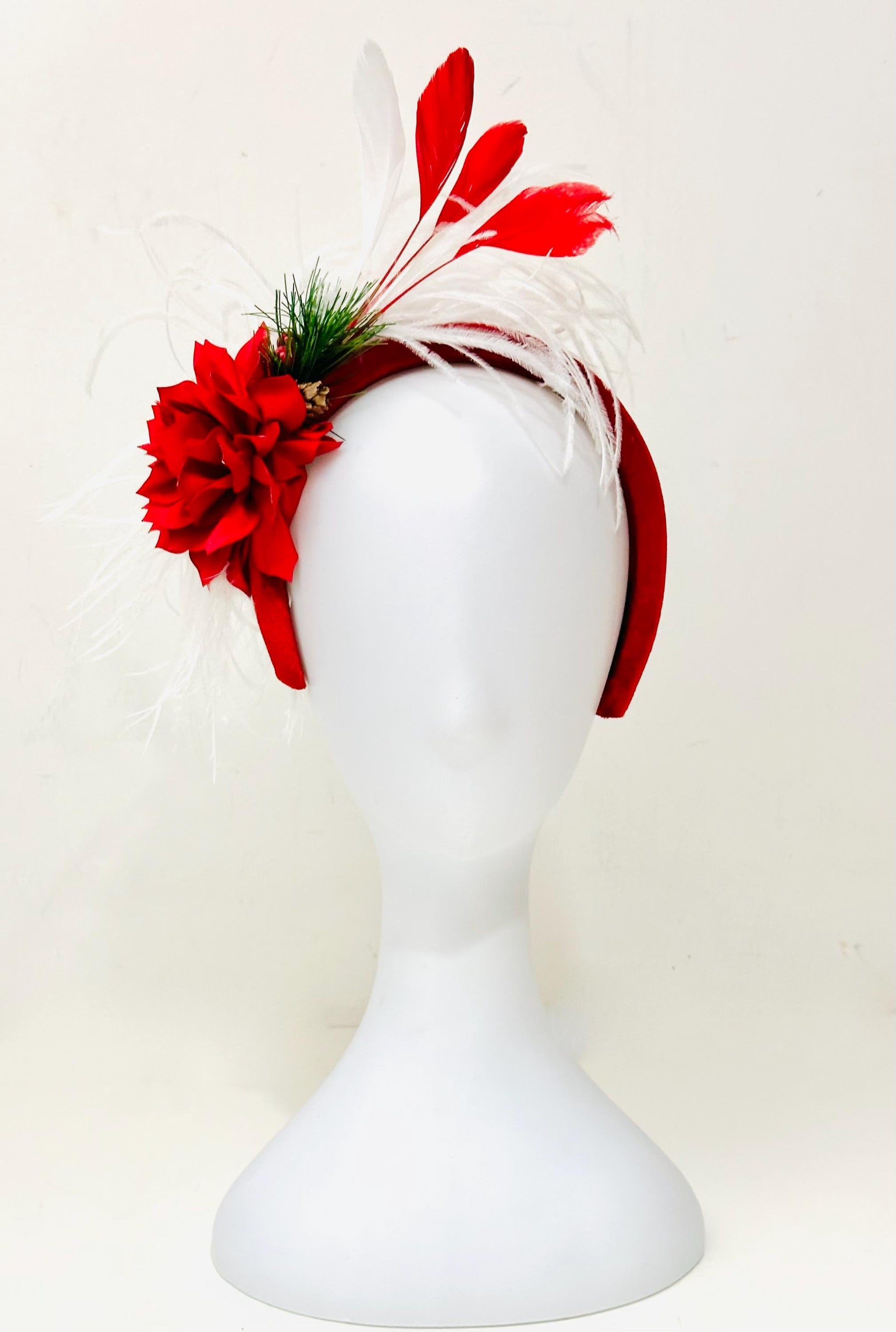 Christmas Headband, Red White Velvet Padded Headband