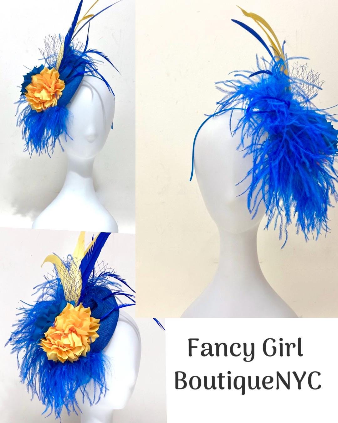 Royal Blue Gold Fascinator Hat, Gold Blue Derby Fascinator, Sorority Fascinator Hat, Church Wedding Fascinate Hat, Tea Party