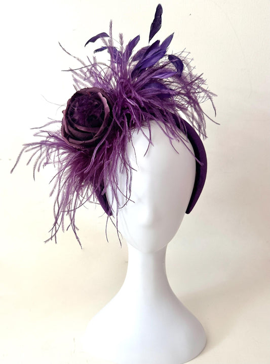 Purple Fascinator Hat, Purple Feather Headband, Wedding Fascinate, Church Hat, Derby Fascinate for Women,Custom Feather Flower Veil Headband