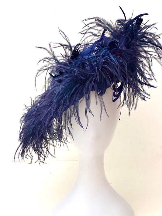 Navy Blue Feather Fascinator Hat