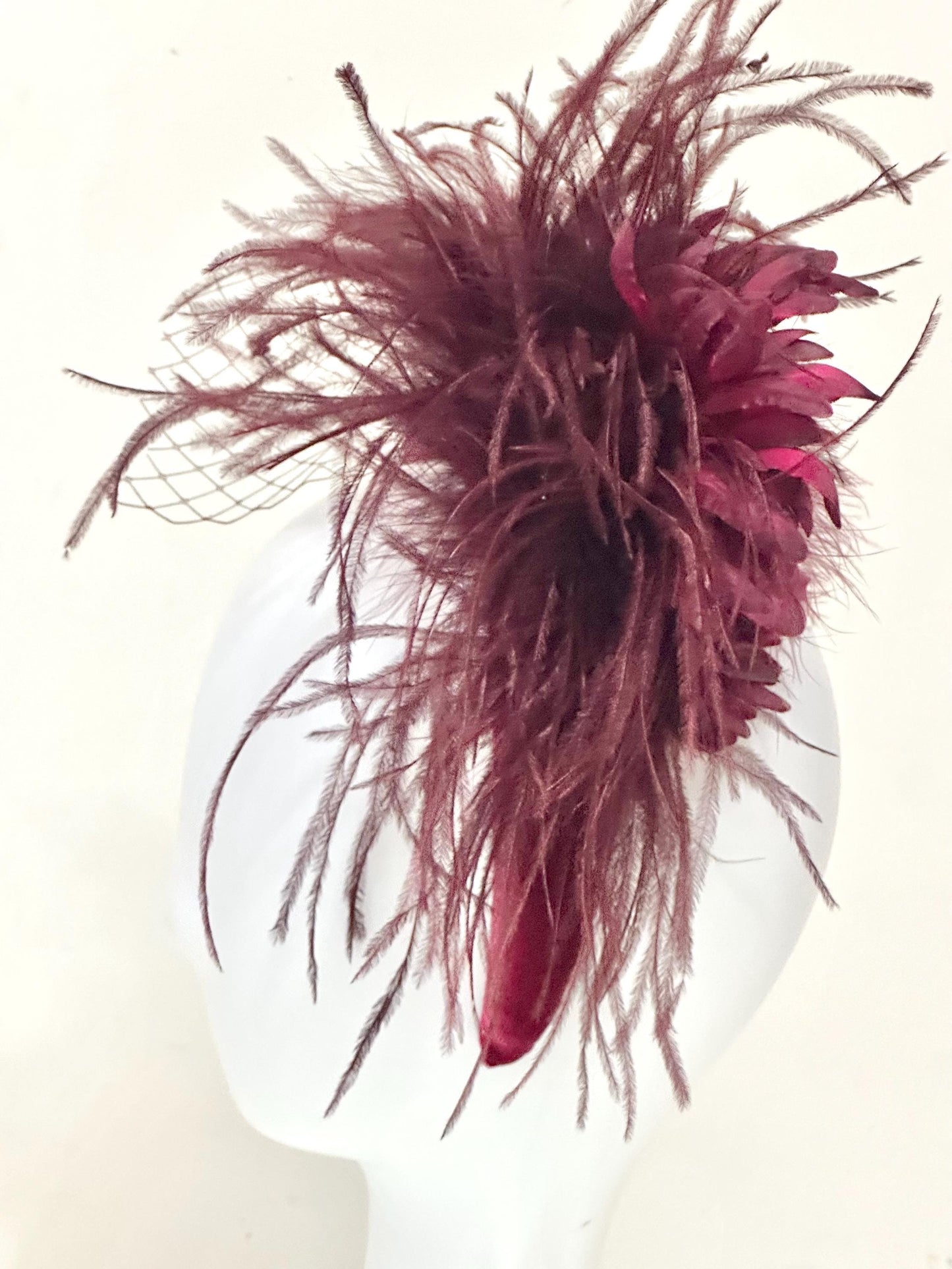 Burgundy Fascinator Hat, Feather Headband, Dark Red Wine Velvet Padded Headband,Wedding Fascinate, Burgundy Red Wine Church Derby Hat