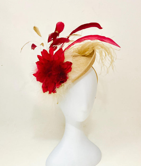 Burgundy Wine Beige Fascinator Hat