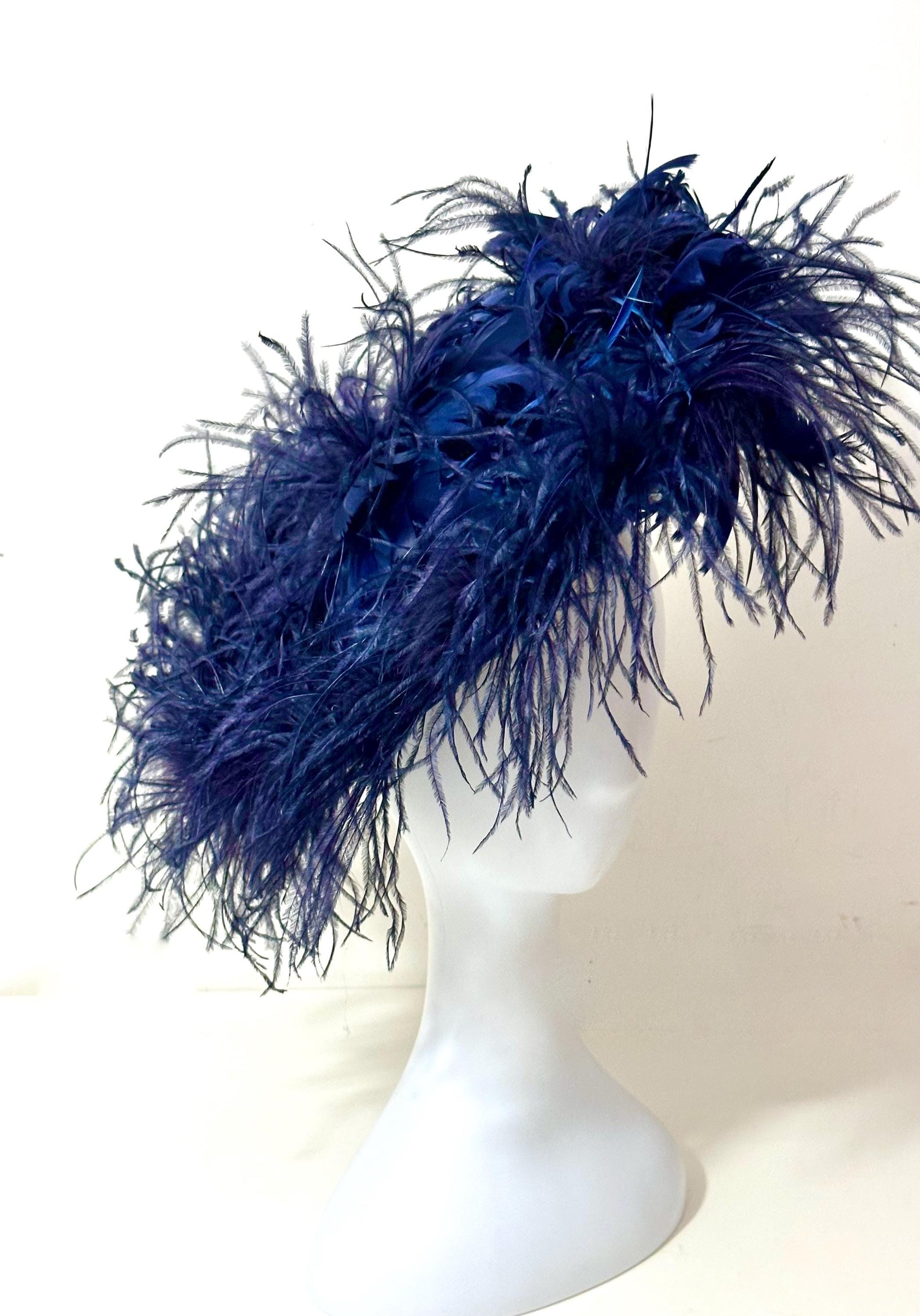 Navy Fascinator Hat, Blue Wedding Fascinate Hat, Navy Blue Feather Hat, Church Hat, Navy Feather Fascintor Ascot Hat, High Tea Party Hat