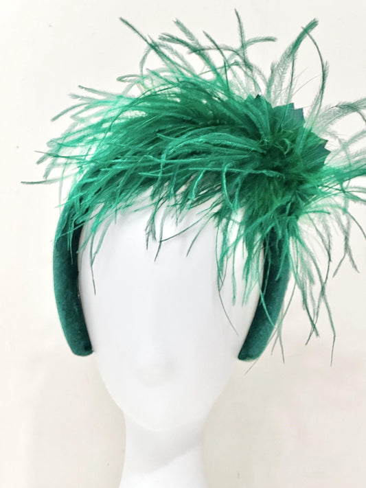 Christmas Headband, Dark Green Christmas Fascintor Hat, Hunter Green, Deep Green Feather Velvet Headband, Christmas Holly ,Bespoke Headband